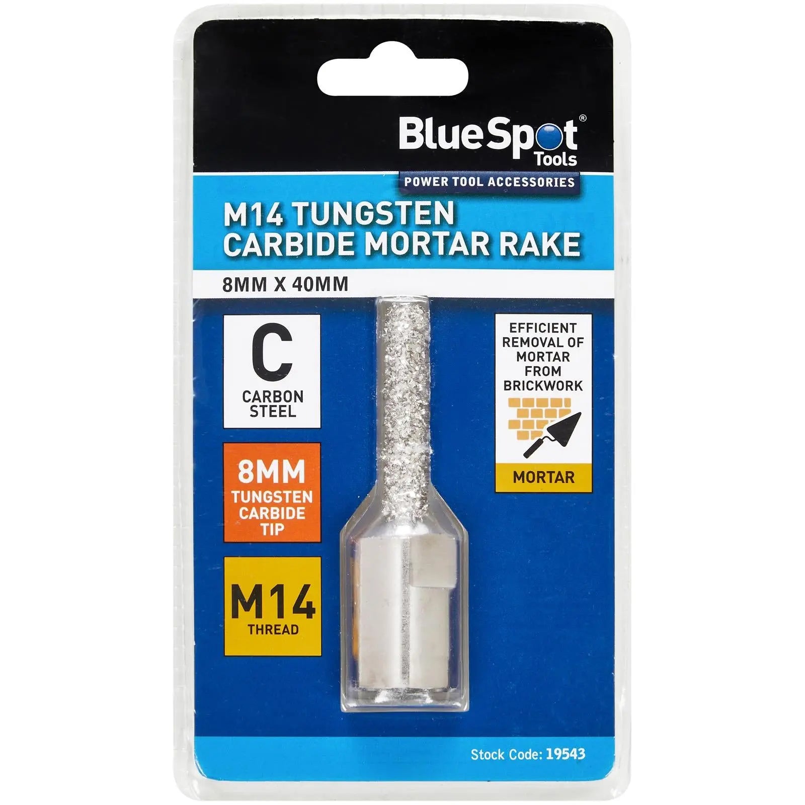 BlueSpot Mortar Rake Tungsten Carbide M14 8mm x 40mm  White Rose Tools