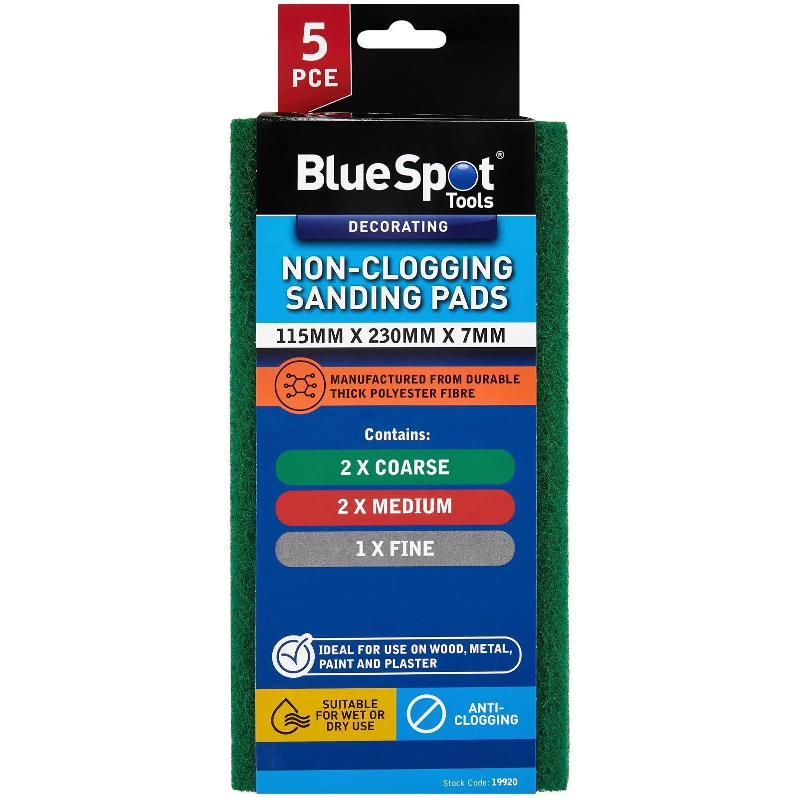 BlueSpot Non Clogging Sanding Finishing Pads Assortment 5 Piece 120 x 235mm  White Rose Tools
