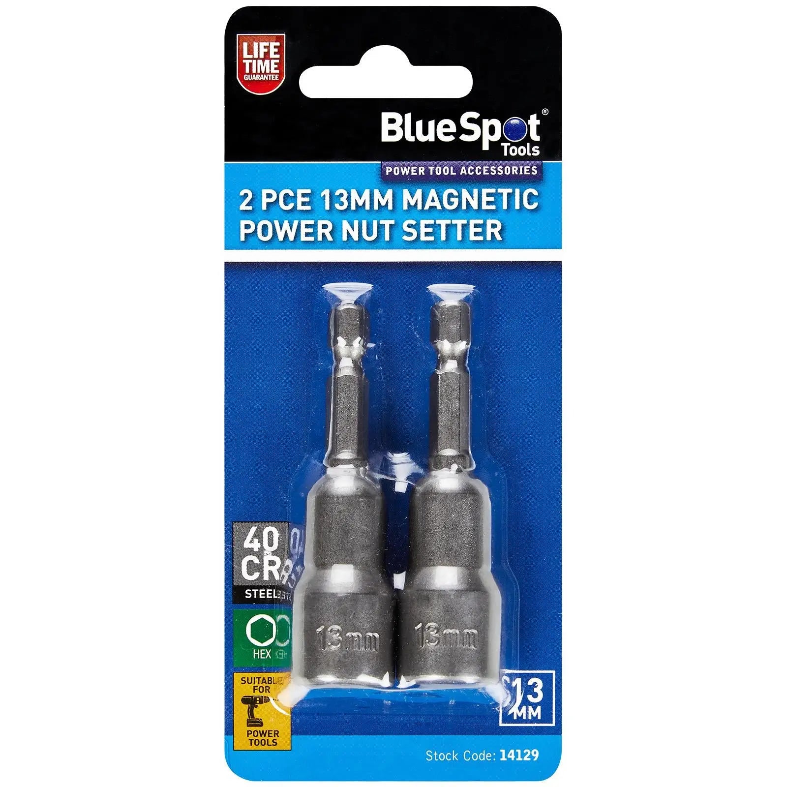 BlueSpot Nut Driver 13mm 2 Piece Magnetic Power Nut Setter Runner  White Rose Tools