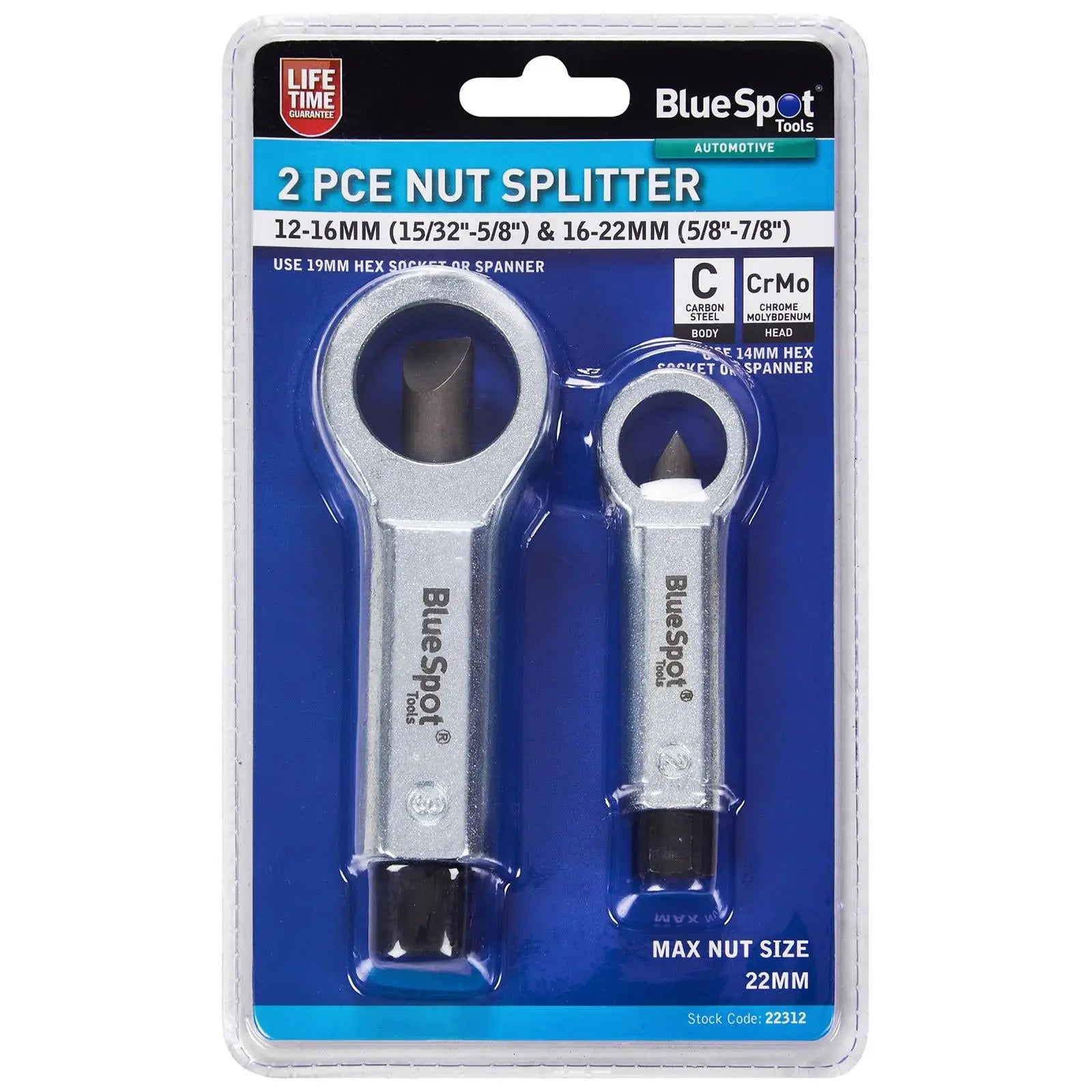 BlueSpot Nut Splitter Set 12-16mm and 16-22mm 2 Piece  White Rose Tools