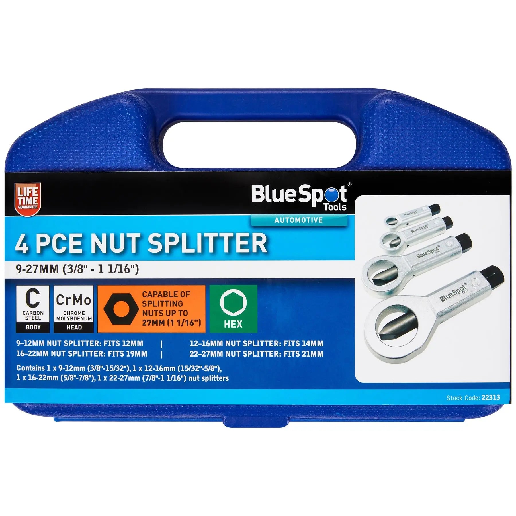 BlueSpot Nut Splitter Set in Carry Case 9-27mm 4 Piece  White Rose Tools