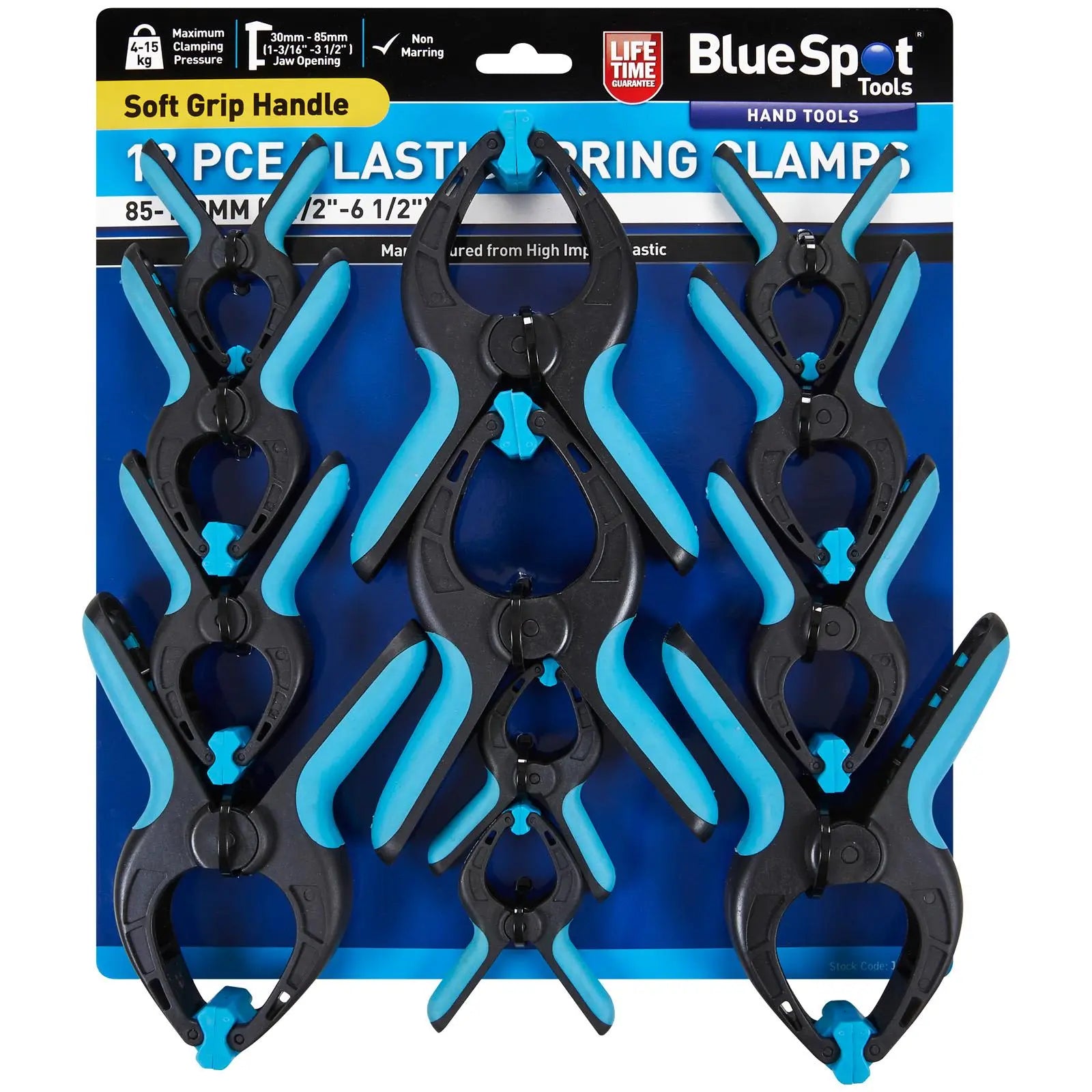 BlueSpot Plastic Spring Clamps Non Marring 85-160mm 12 Piece  White Rose Tools