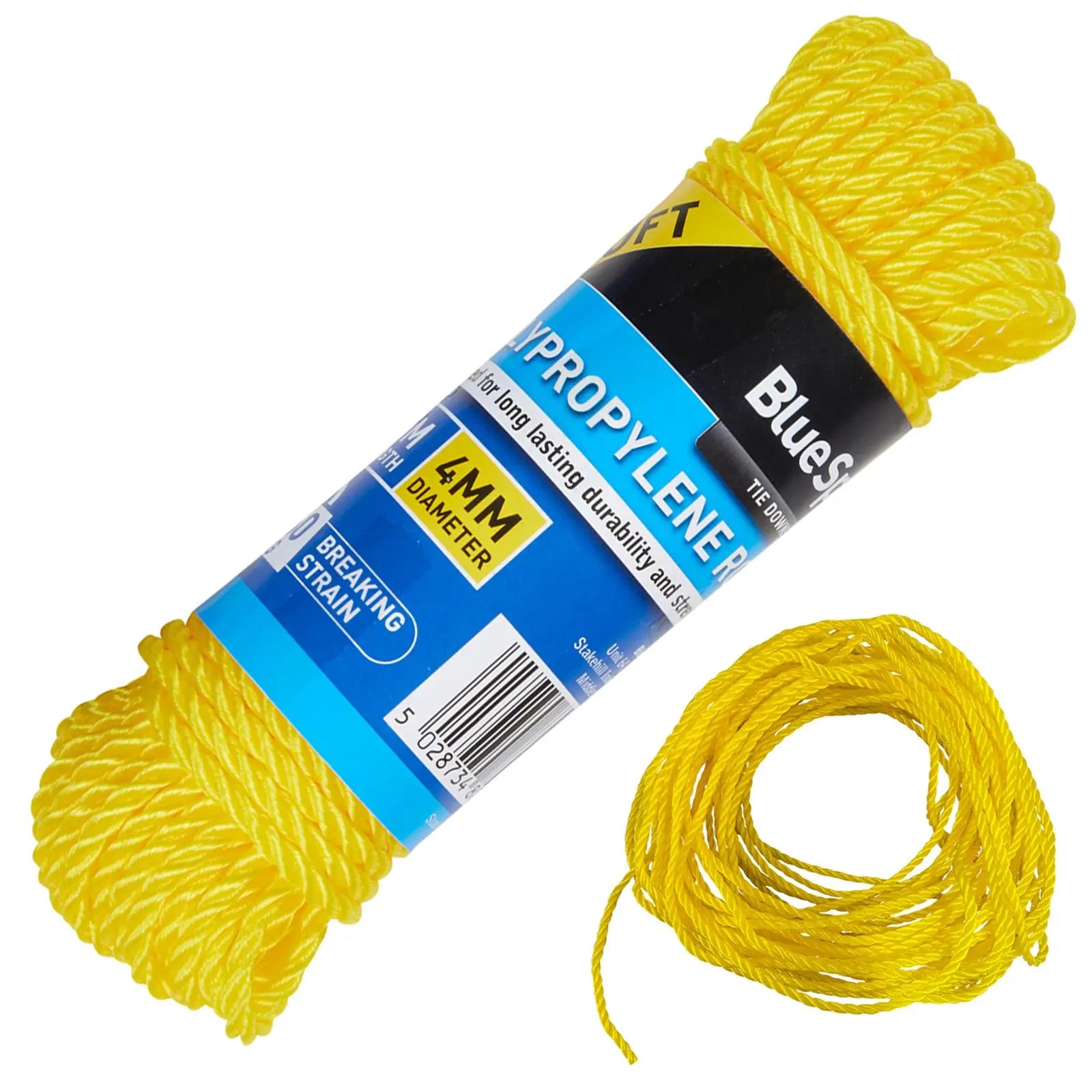 BlueSpot Polypropylene Rope Yellow 15m x 4mm 50ft - White Rose Tools