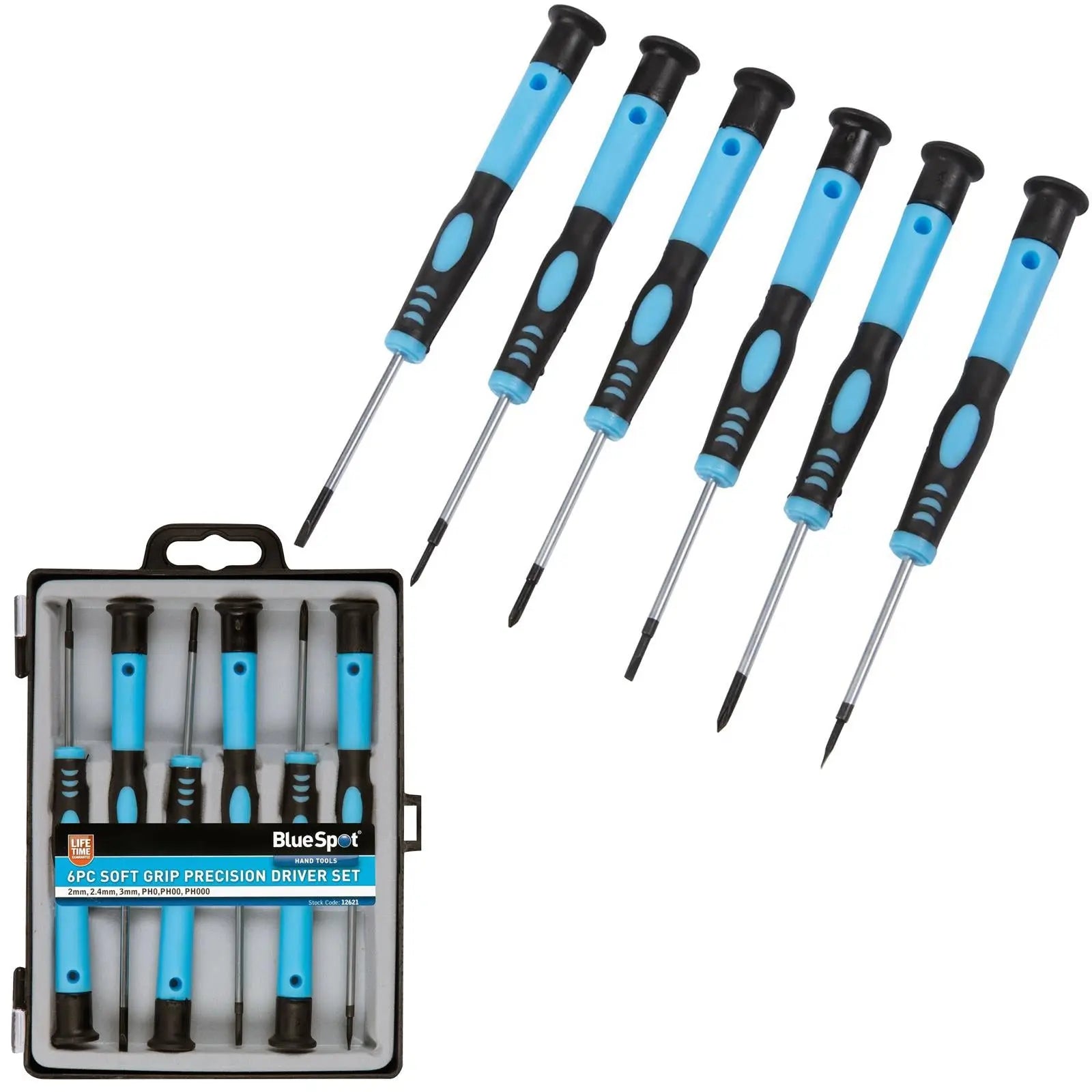 BlueSpot Precision Screwdriver Set Soft Grip Magnetic Slotted Phillips 6pc 