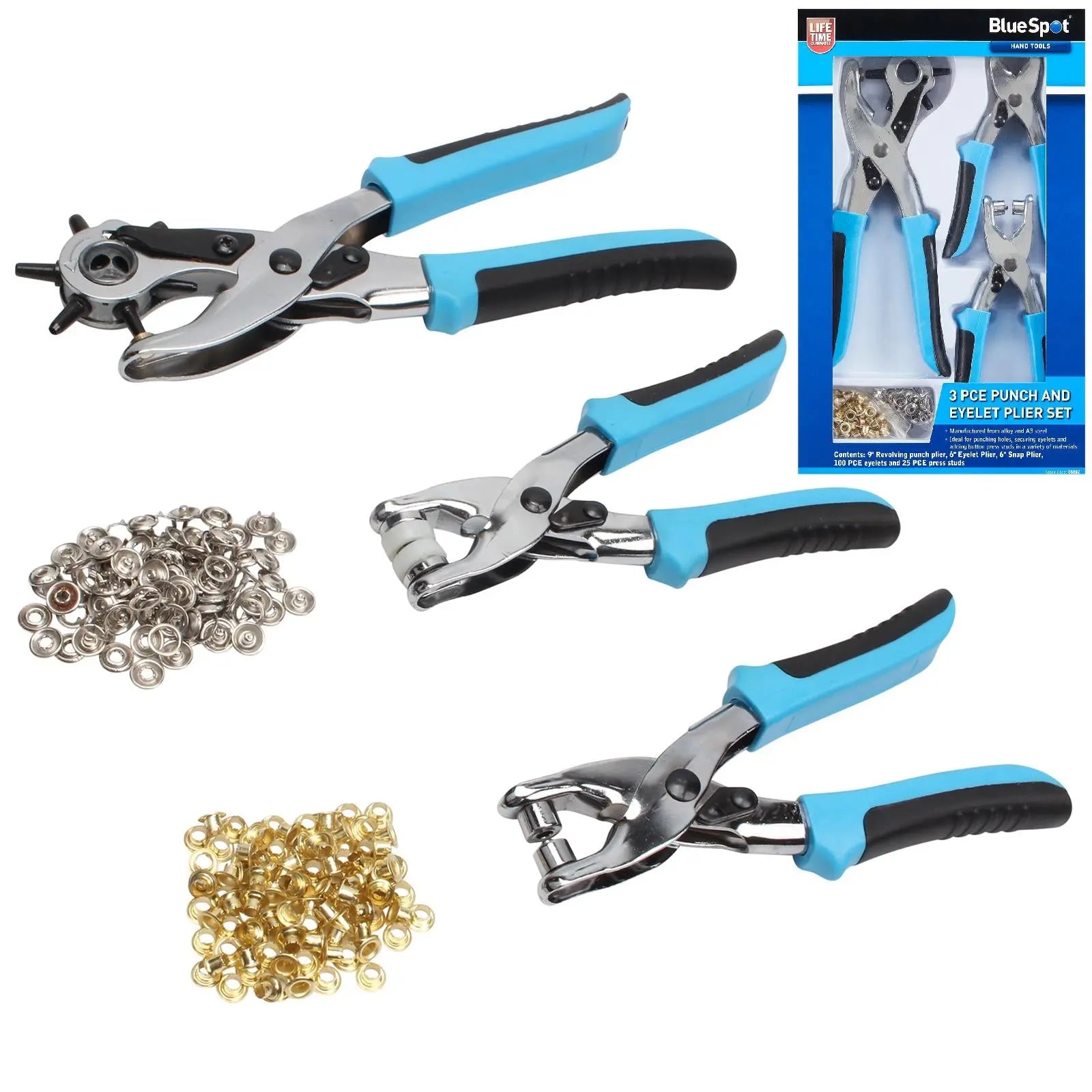 BlueSpot Punch And Eyelet Plier Set 3 Piece 