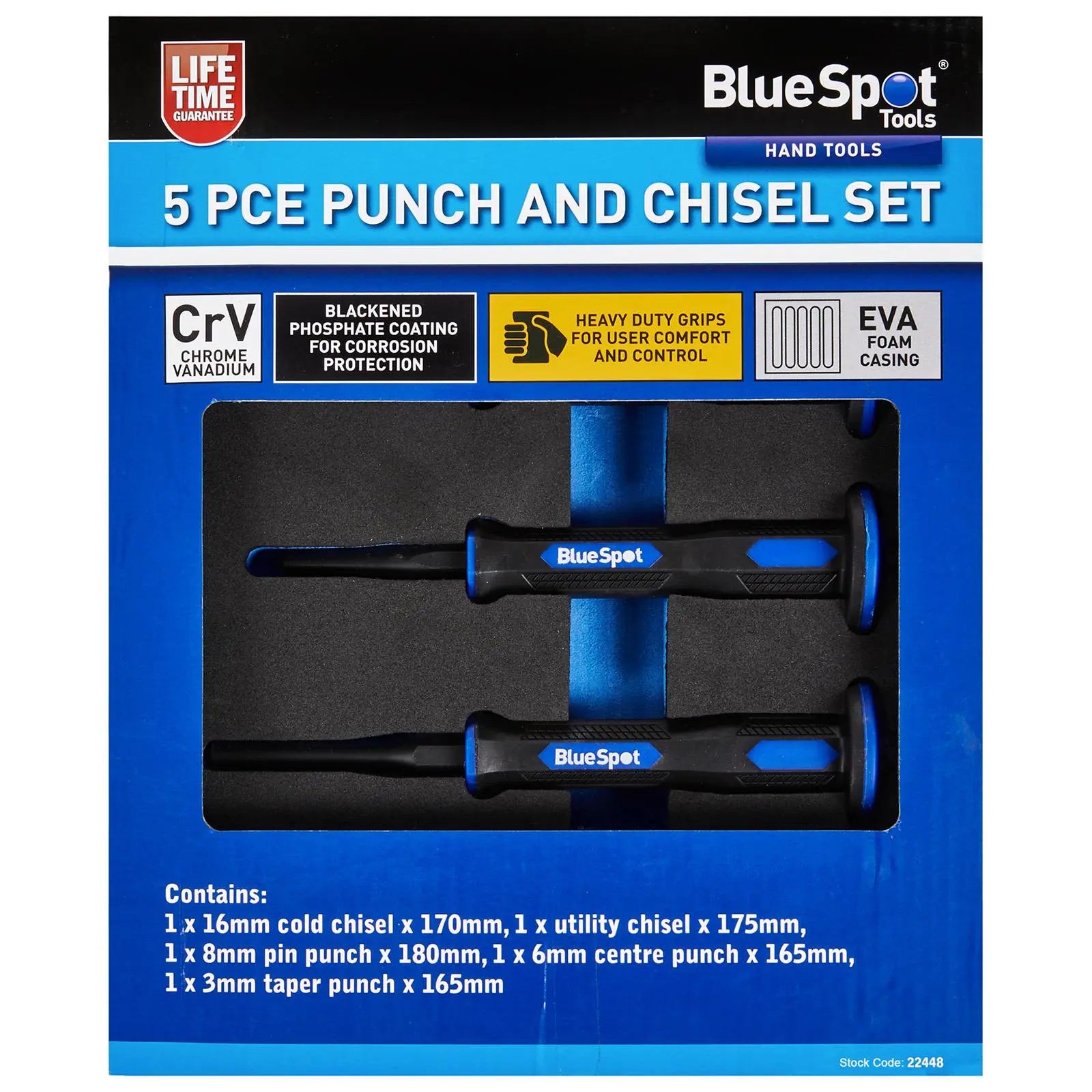 BlueSpot Punch and Chisel Set in EVA Foam 5 Piece  White Rose Tools