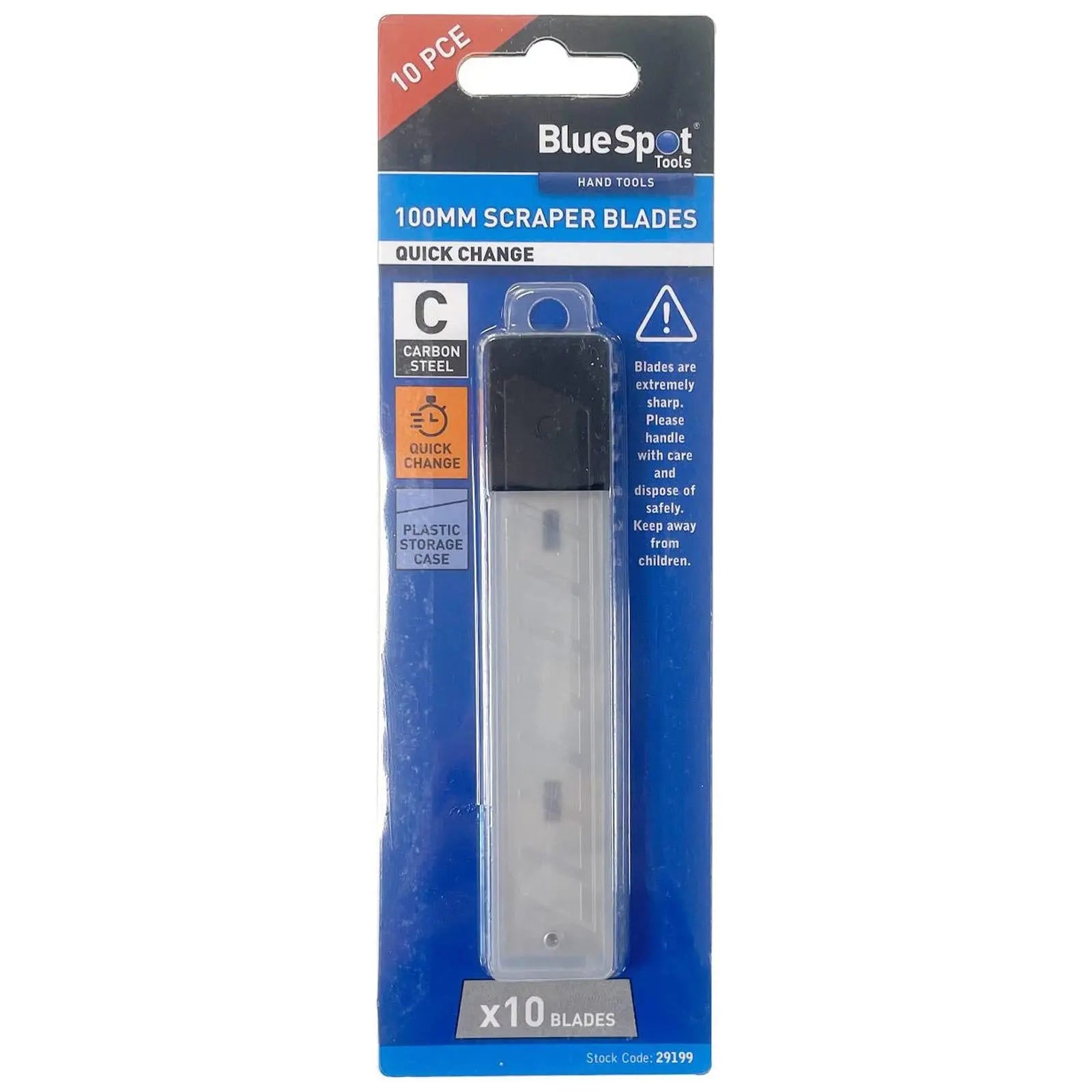BlueSpot Quick Change Scraper Blades 100mm 10 Pack  White Rose Tools
