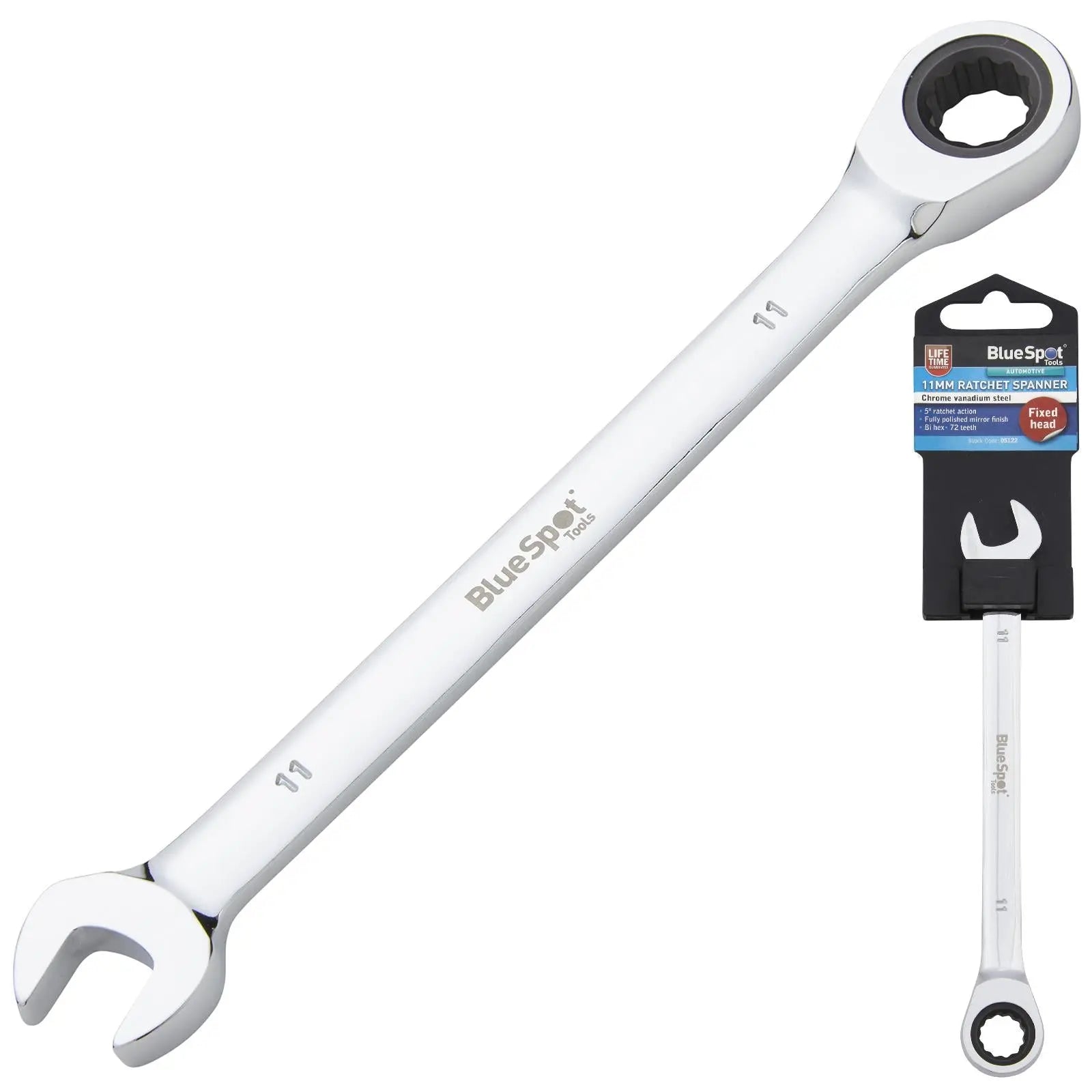 BlueSpot Ratchet Combination Spanner Fixed Head Chrome Vanadium 11mm 