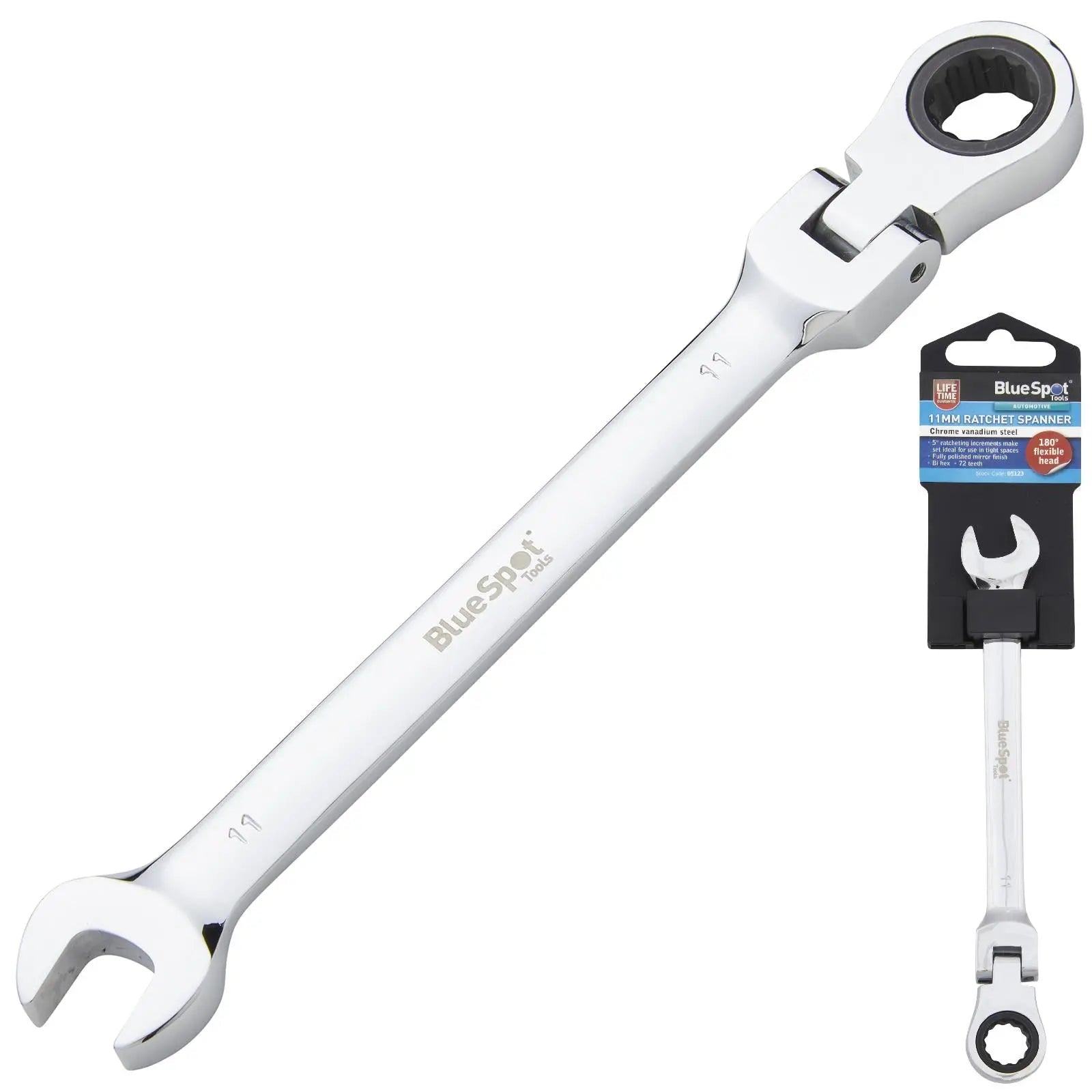 BlueSpot Ratchet Combination Spanner Flexible Head Chrome Vanadium 11mm 