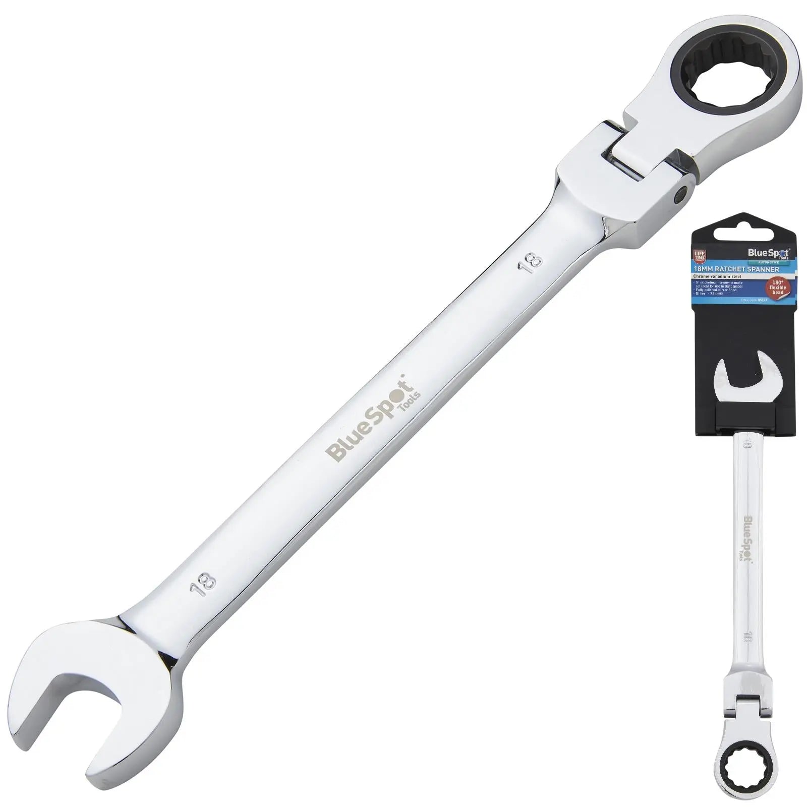 BlueSpot Ratchet Combination Spanner Flexible Head Chrome Vanadium 18mm 