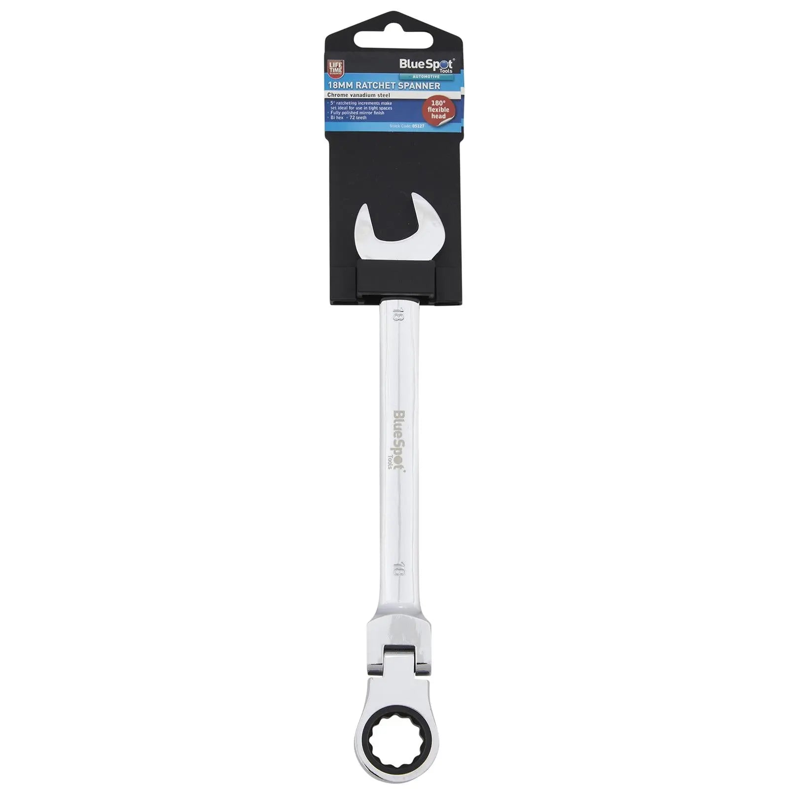 BlueSpot Ratchet Combination Spanner Flexible Head Chrome Vanadium 18mm 