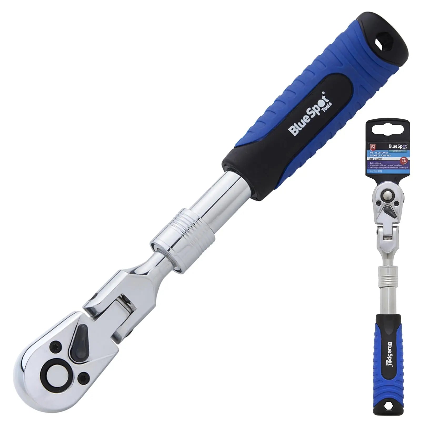 BlueSpot Ratchet Handle Socket Wrench Telescopic Flexi Head 3/8" Drive 250-350mm 72 Tooth 