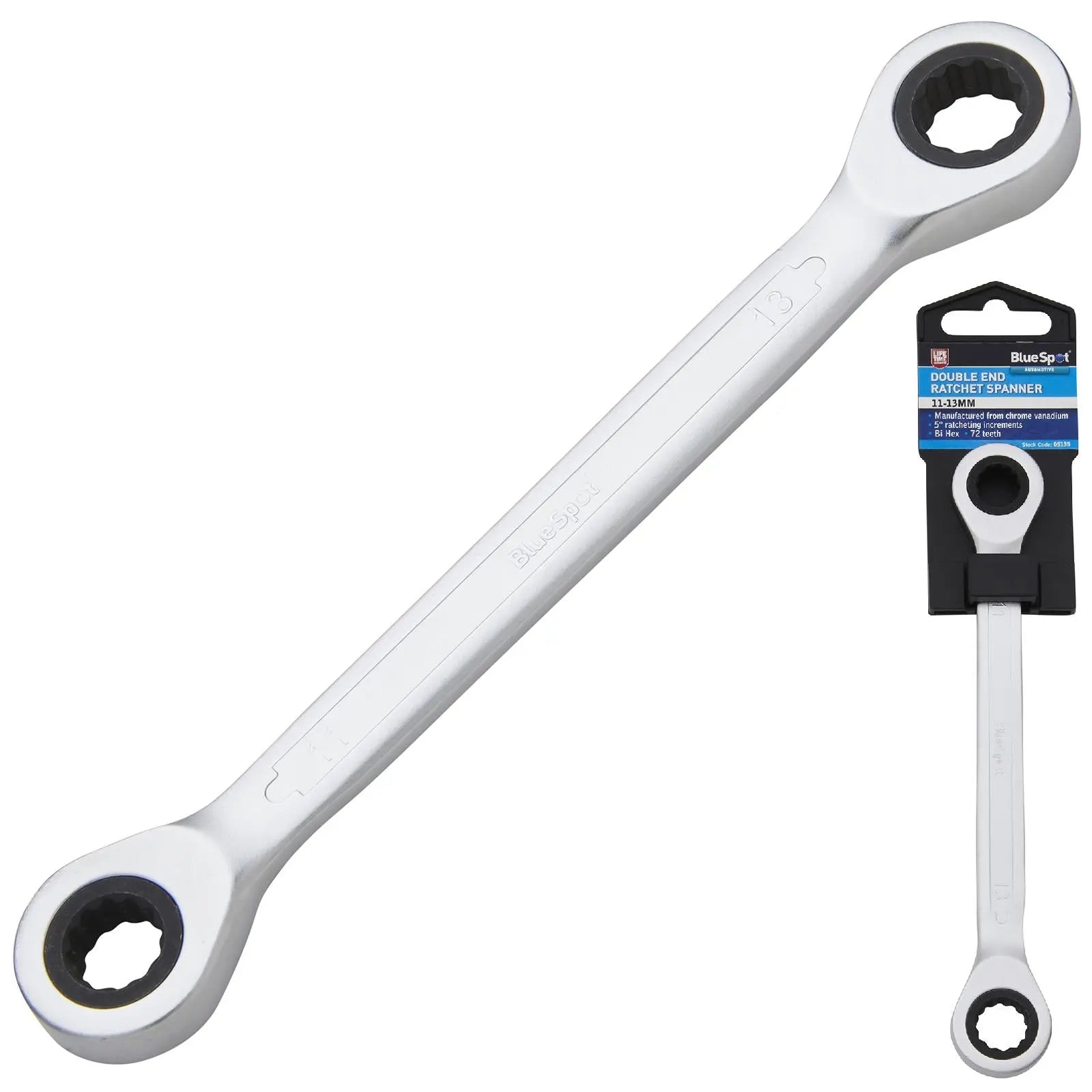 BlueSpot Ratchet Ring Spanner Double End 11mm x 13mm 72 Tooth 