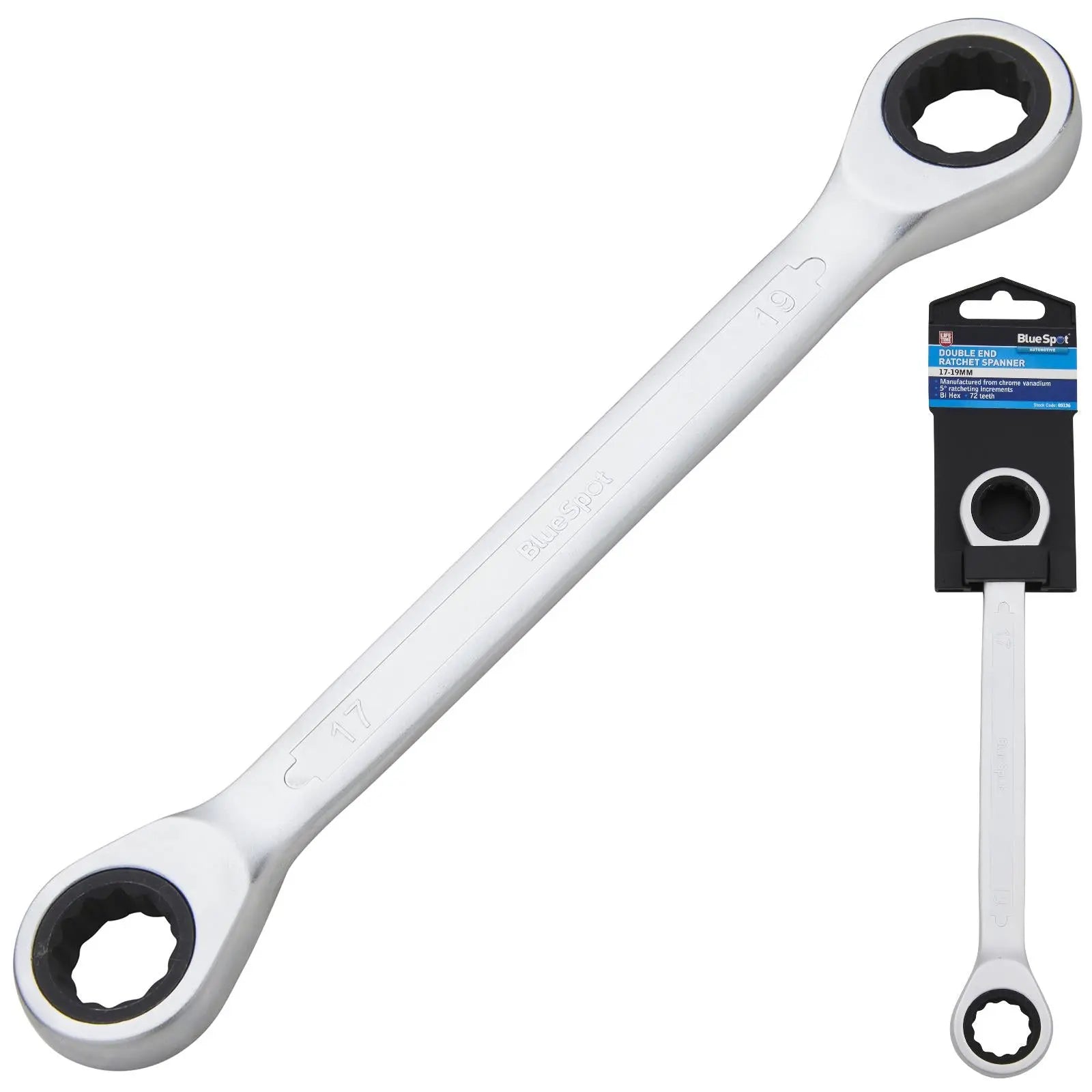 BlueSpot Ratchet Ring Spanner Double End 17mm x 19mm 72 Tooth 