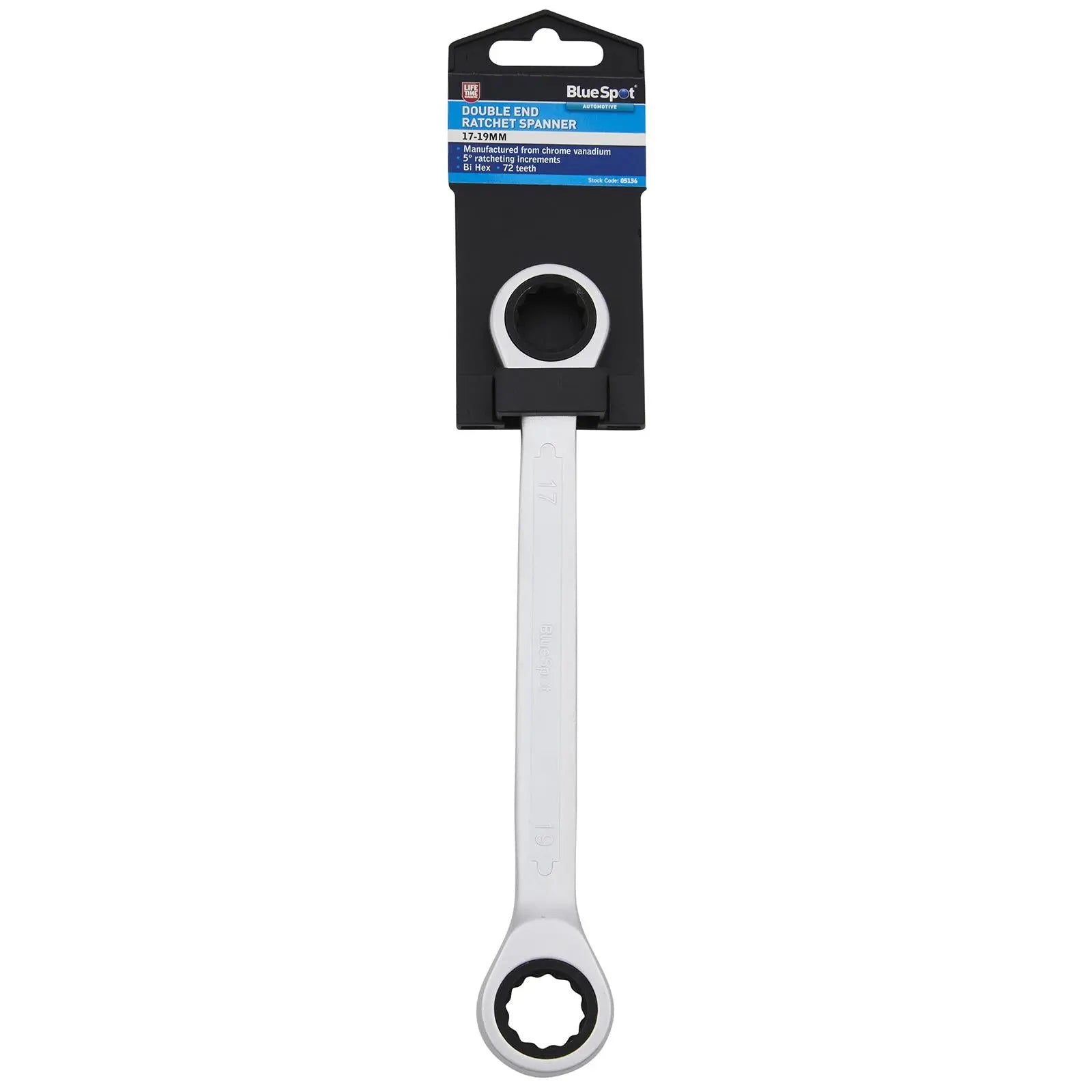 BlueSpot Ratchet Ring Spanner Double End 17mm x 19mm 72 Tooth 