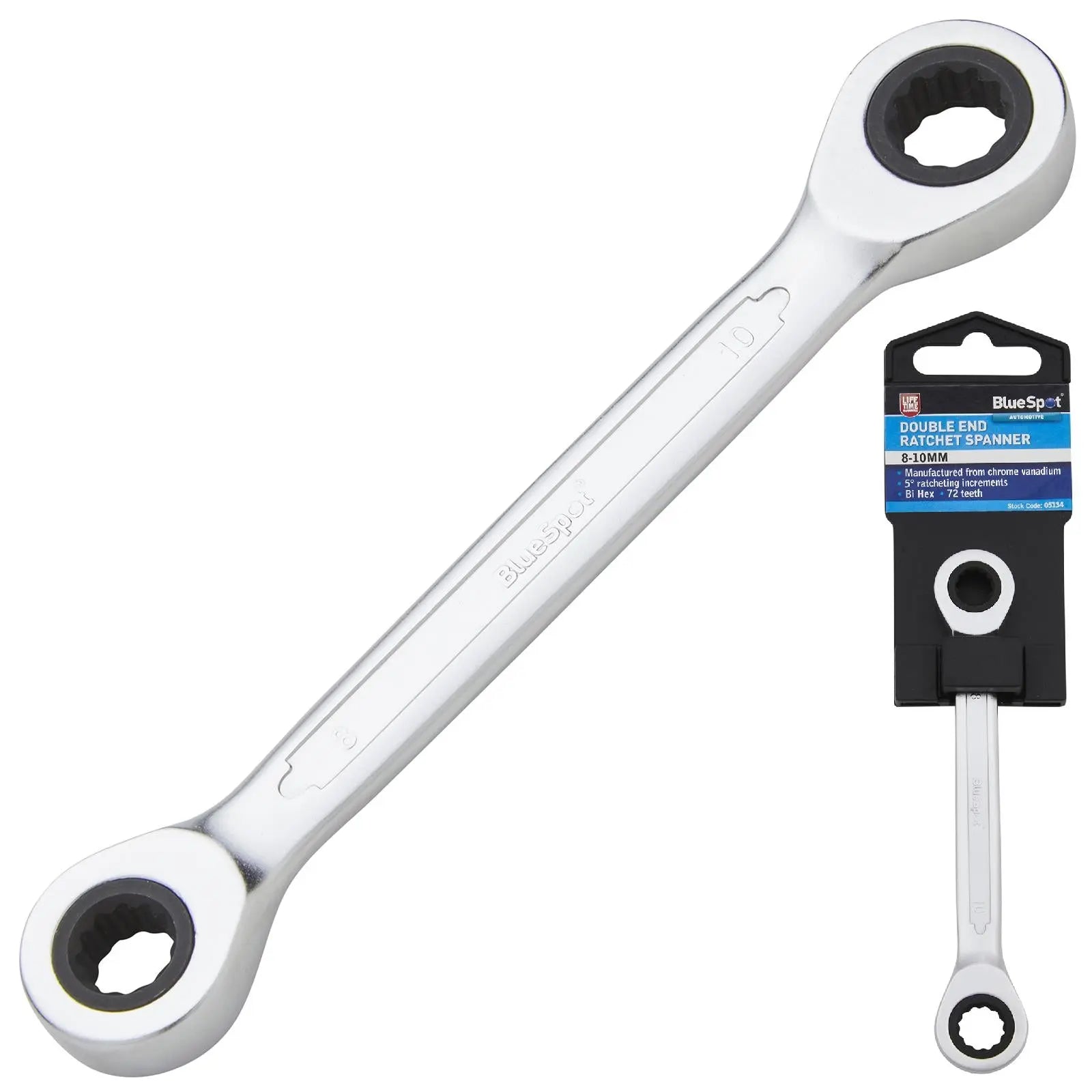 BlueSpot Ratchet Ring Spanner Double End 8mm x 10mm 72 Tooth 