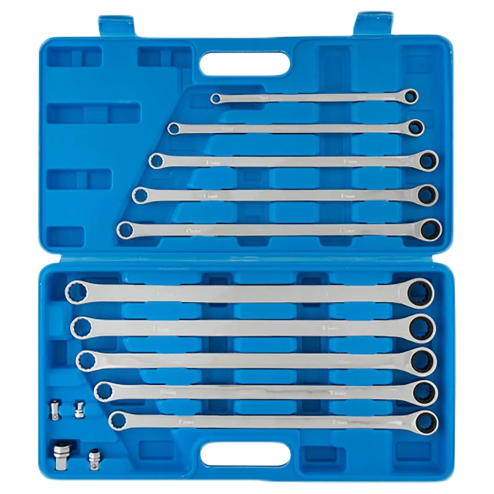 BlueSpot Ratchet Ring Spanner and Adaptor Set Extra Long 8-19mm 10 Piece 