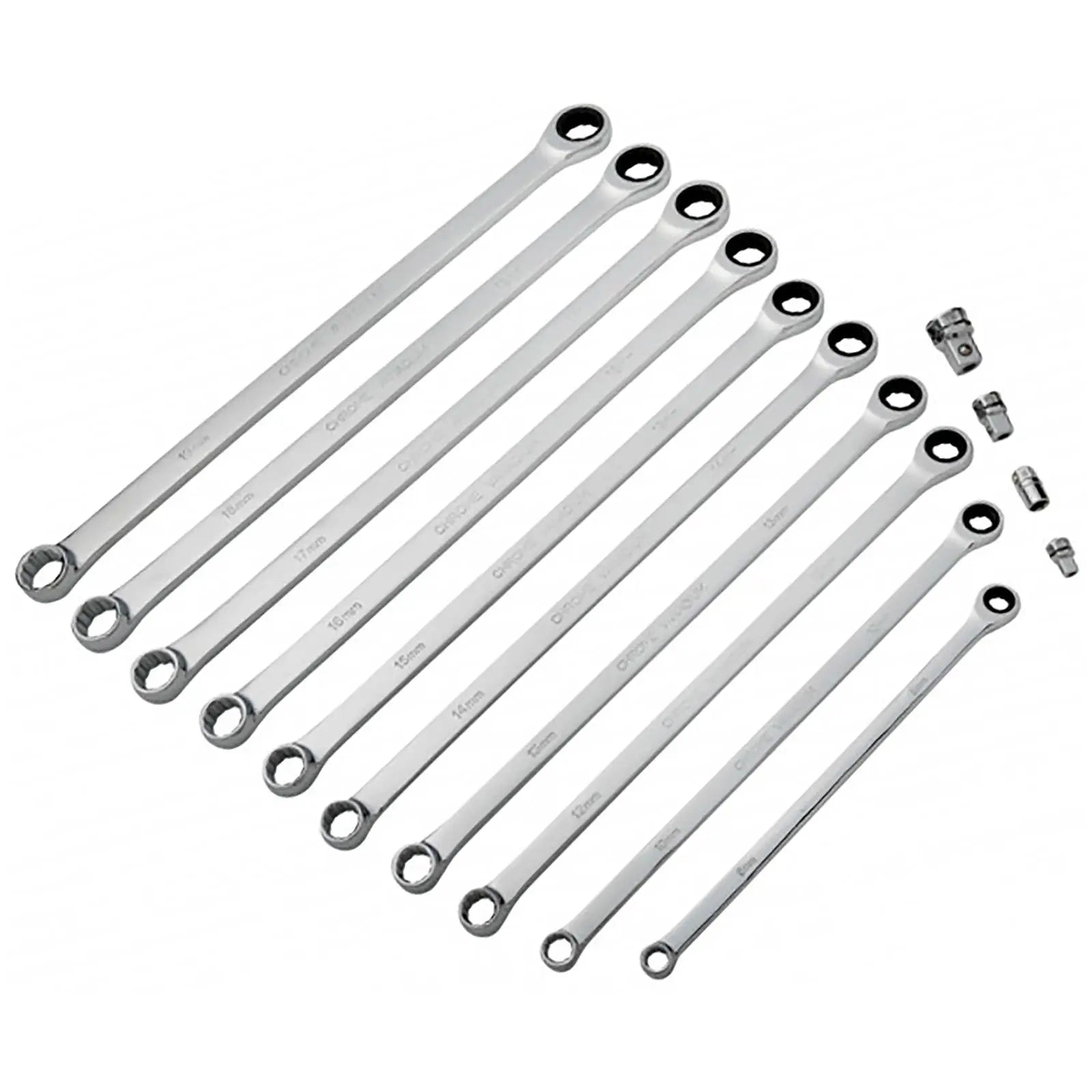 BlueSpot Ratchet Ring Spanner and Adaptor Set Extra Long 8-19mm 10 Piece 