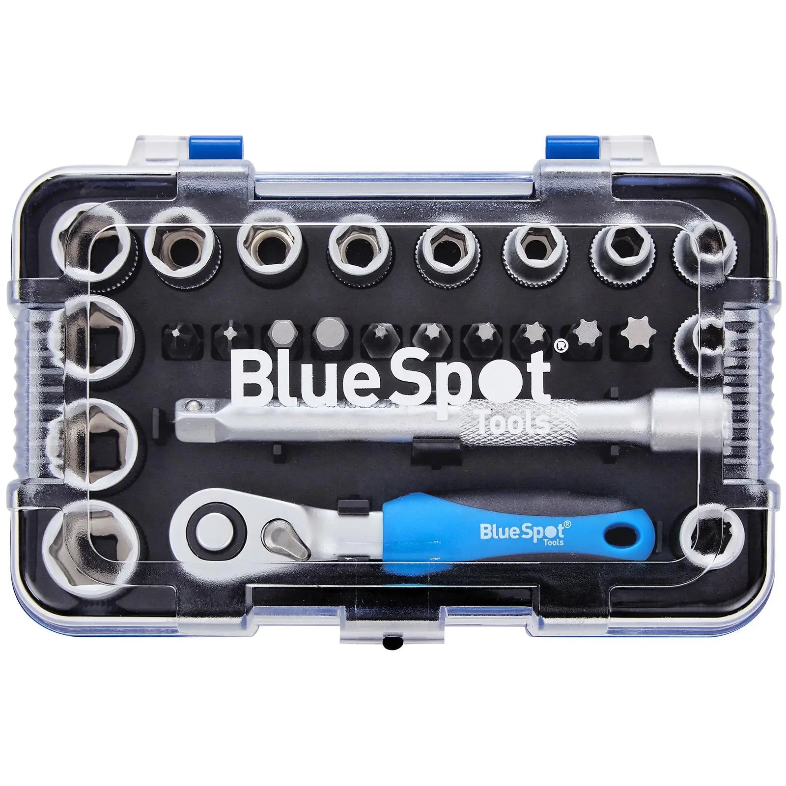 BlueSpot Ratchet Socket and Bit Set 25pc 1/4" Drive 4-13mm 1/4" Hex T10-T40 Torx  White Rose Tools