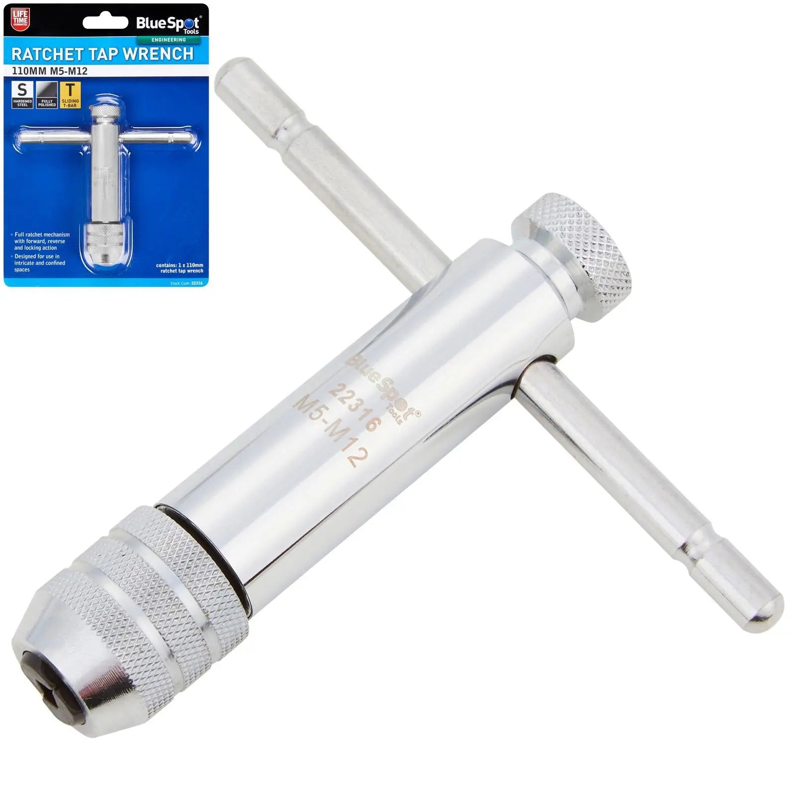 BlueSpot Ratchet Tap Wrench 110mm M5-M12  White Rose Tools