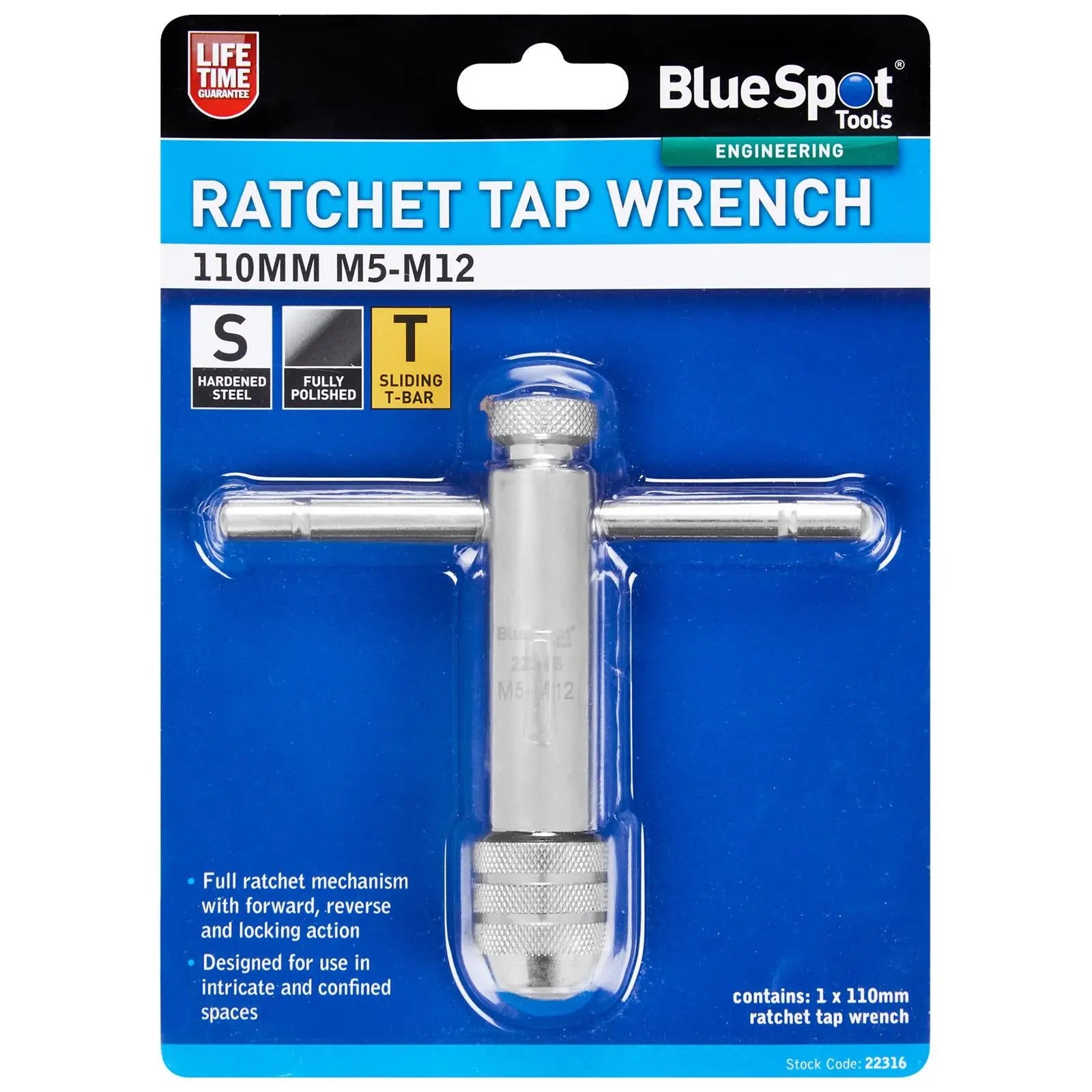 BlueSpot Ratchet Tap Wrench 110mm M5-M12  White Rose Tools
