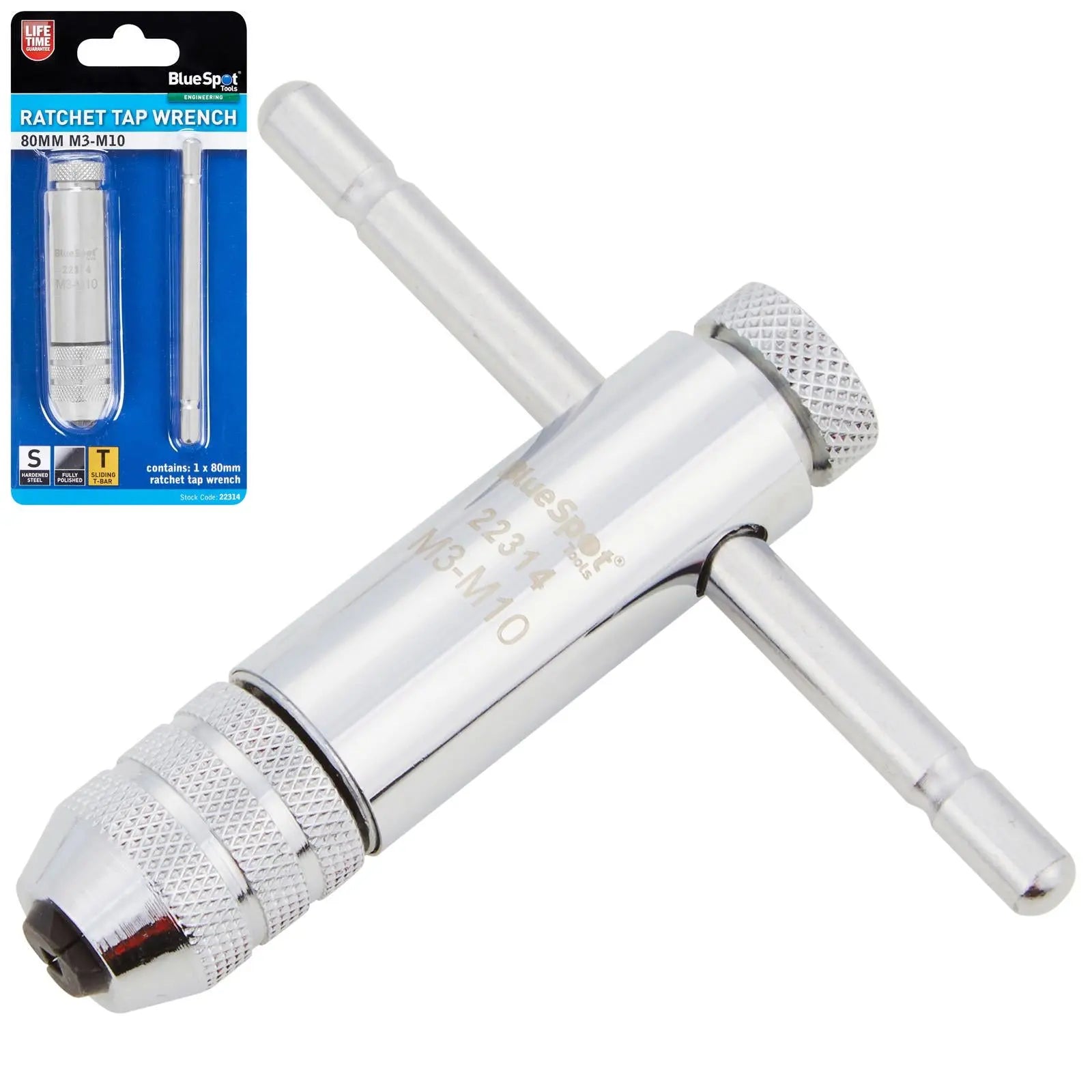 BlueSpot Ratchet Tap Wrench 80mm M3-M10  White Rose Tools