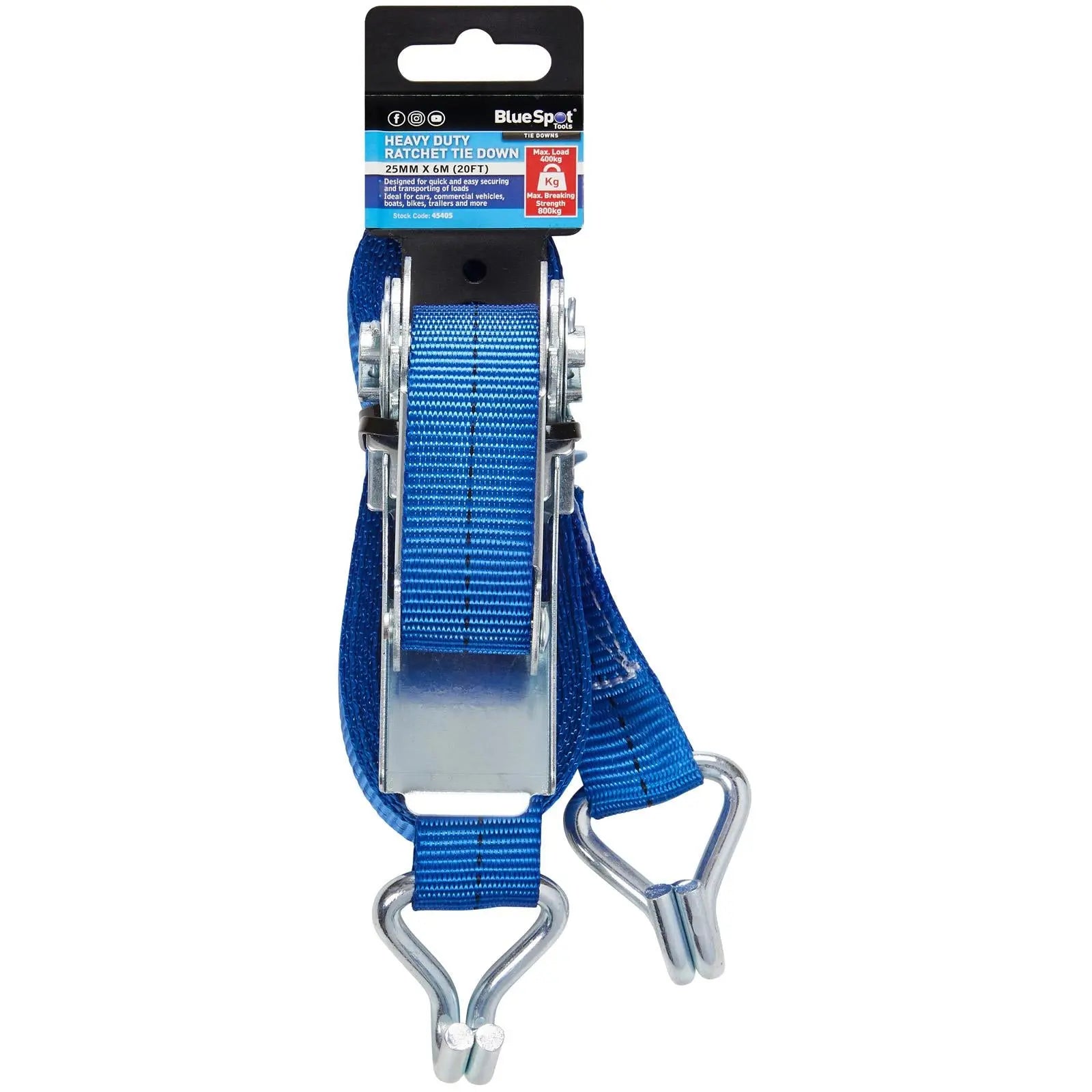 BlueSpot Ratchet Tie Down Heavy Duty Cargo Lash 25mm x 6m  White Rose Tools