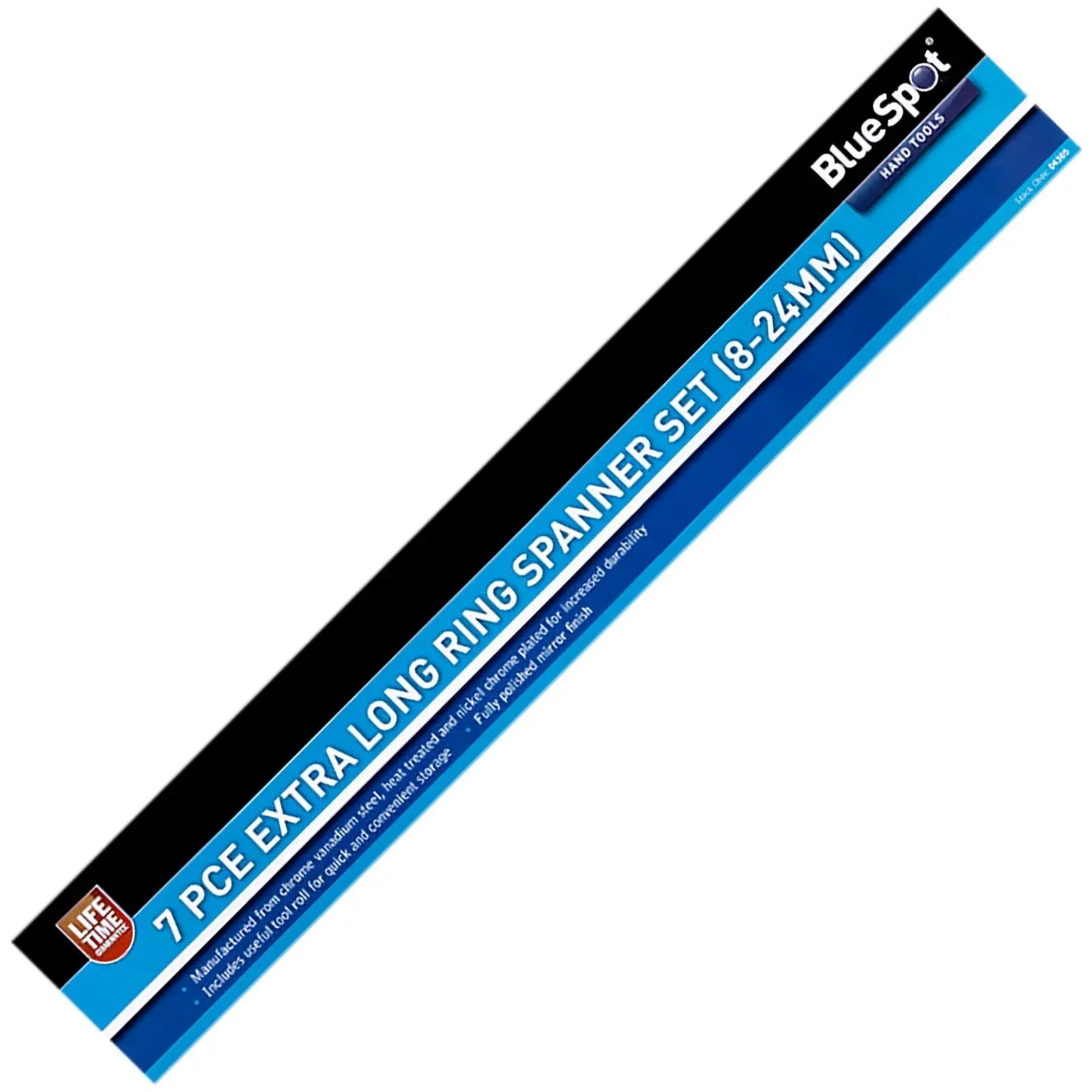 BlueSpot Ring Spanner Set Extra Long 7 Piece 8-24mm Tool Roll 230-430mm 