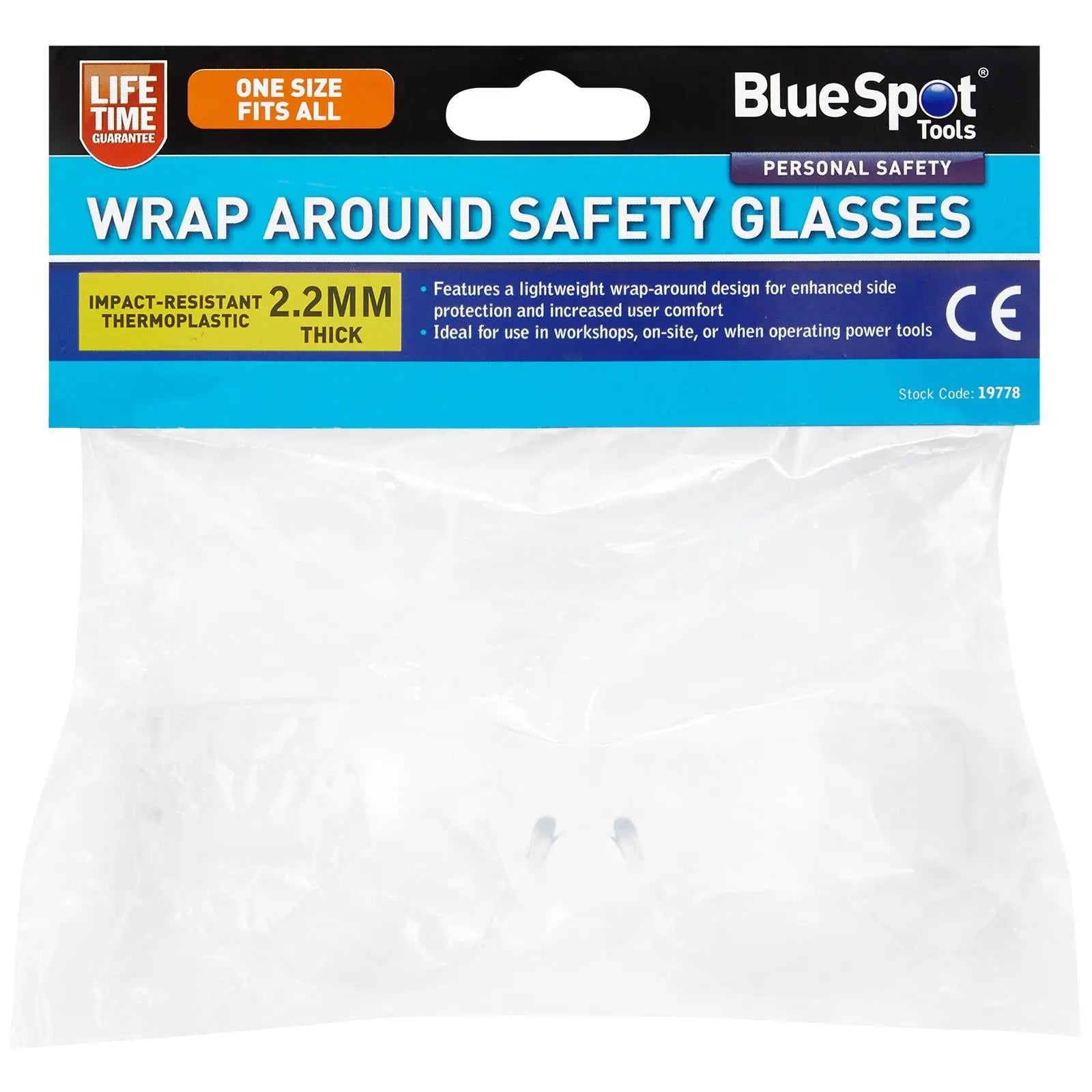 BlueSpot Safety Glasses Wrap Around Clear  White Rose Tools