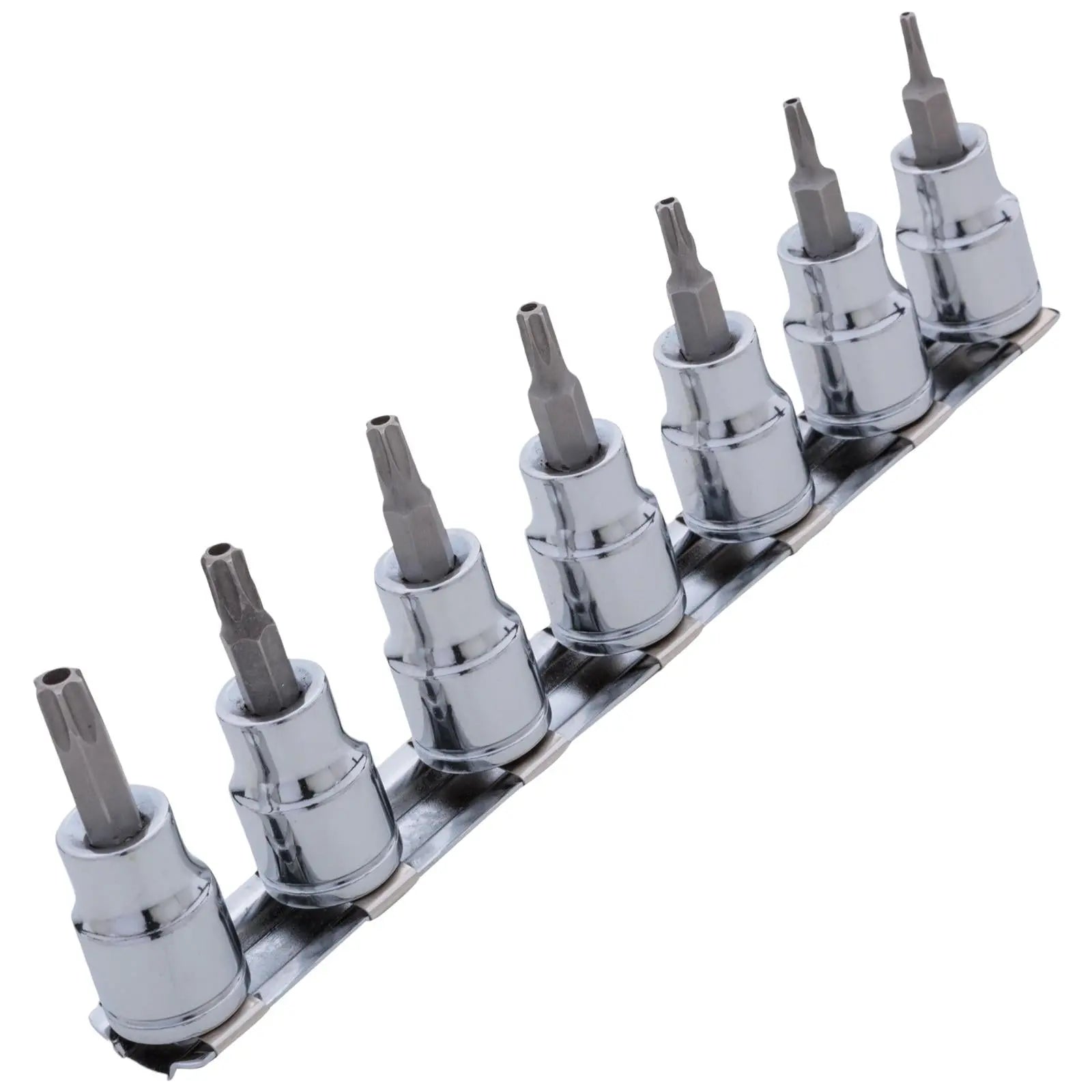 BlueSpot Security Torx Bit Set 3/8" Drive 7 Piece T10-T40 on Socket Rail 