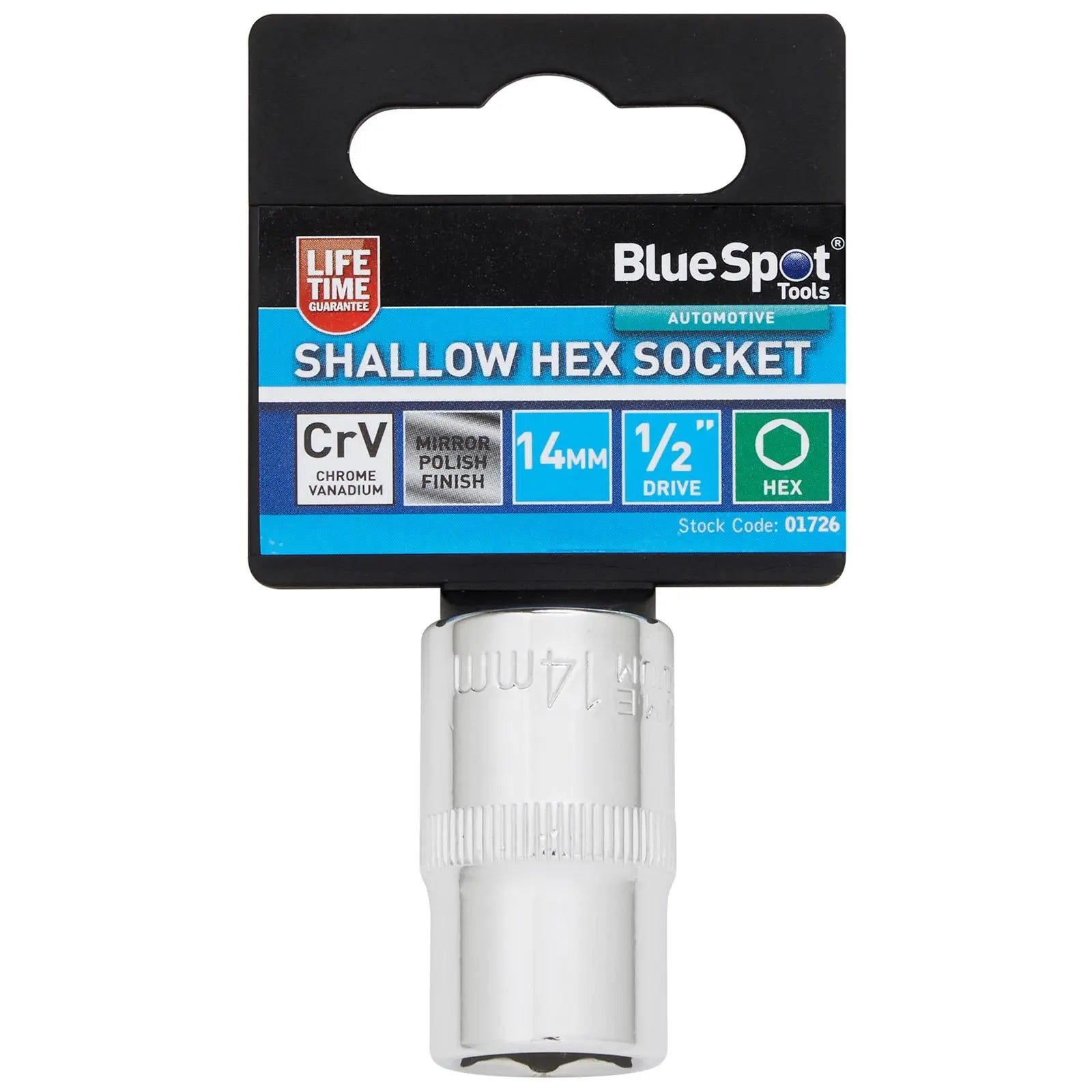 BlueSpot Shallow Socket 1/2" Drive 6 Point Hex Chrome Individual 8-32mm - Choose Size  White Rose Tools