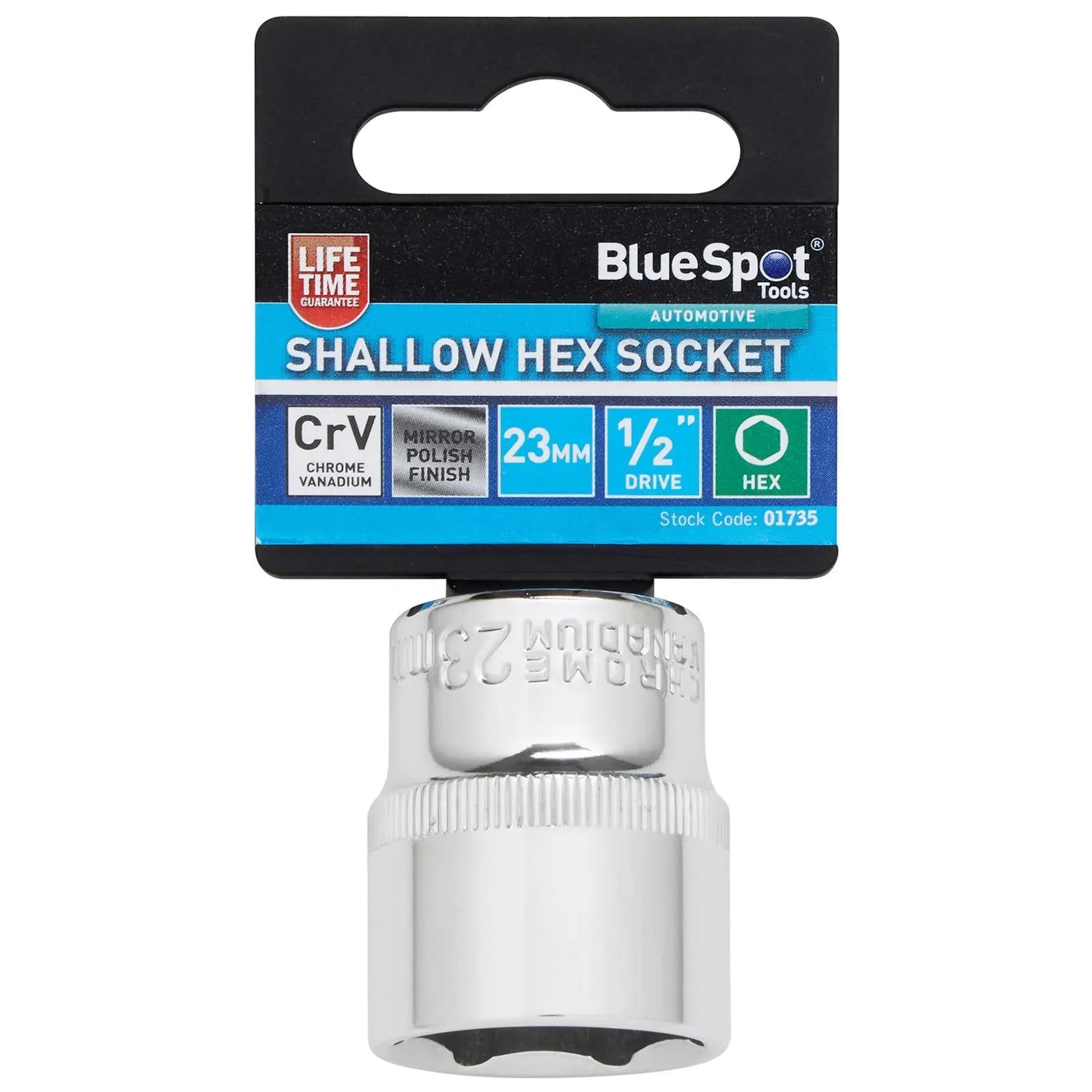BlueSpot Shallow Socket 1/2" Drive 6 Point Hex Chrome Individual 8-32mm - Choose Size  White Rose Tools