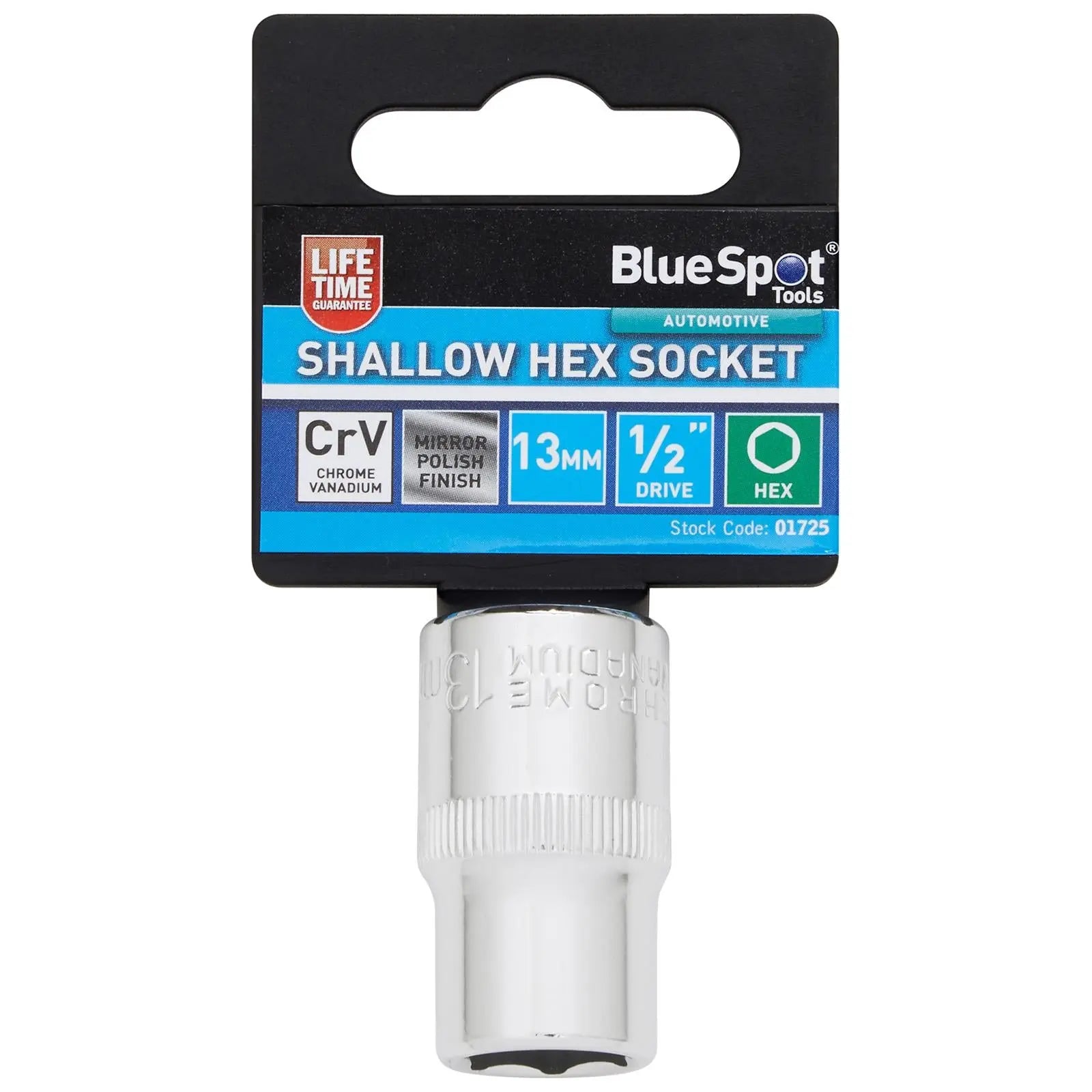 BlueSpot Shallow Socket 1/2" Drive 6 Point Hex Chrome Individual 8-32mm - Choose Size  White Rose Tools