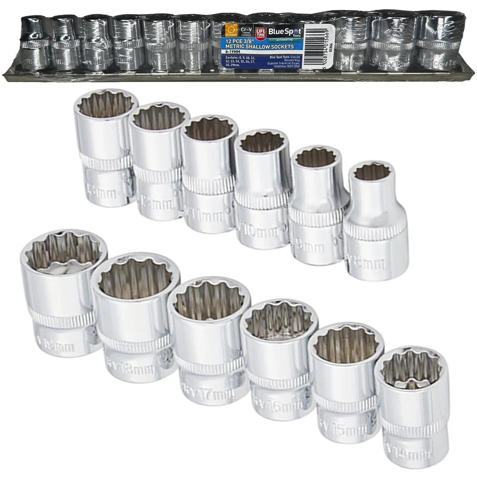 BlueSpot Shallow Socket Set in EVA Foam 12 Piece 3/8" Drive Metric 8-19mm 