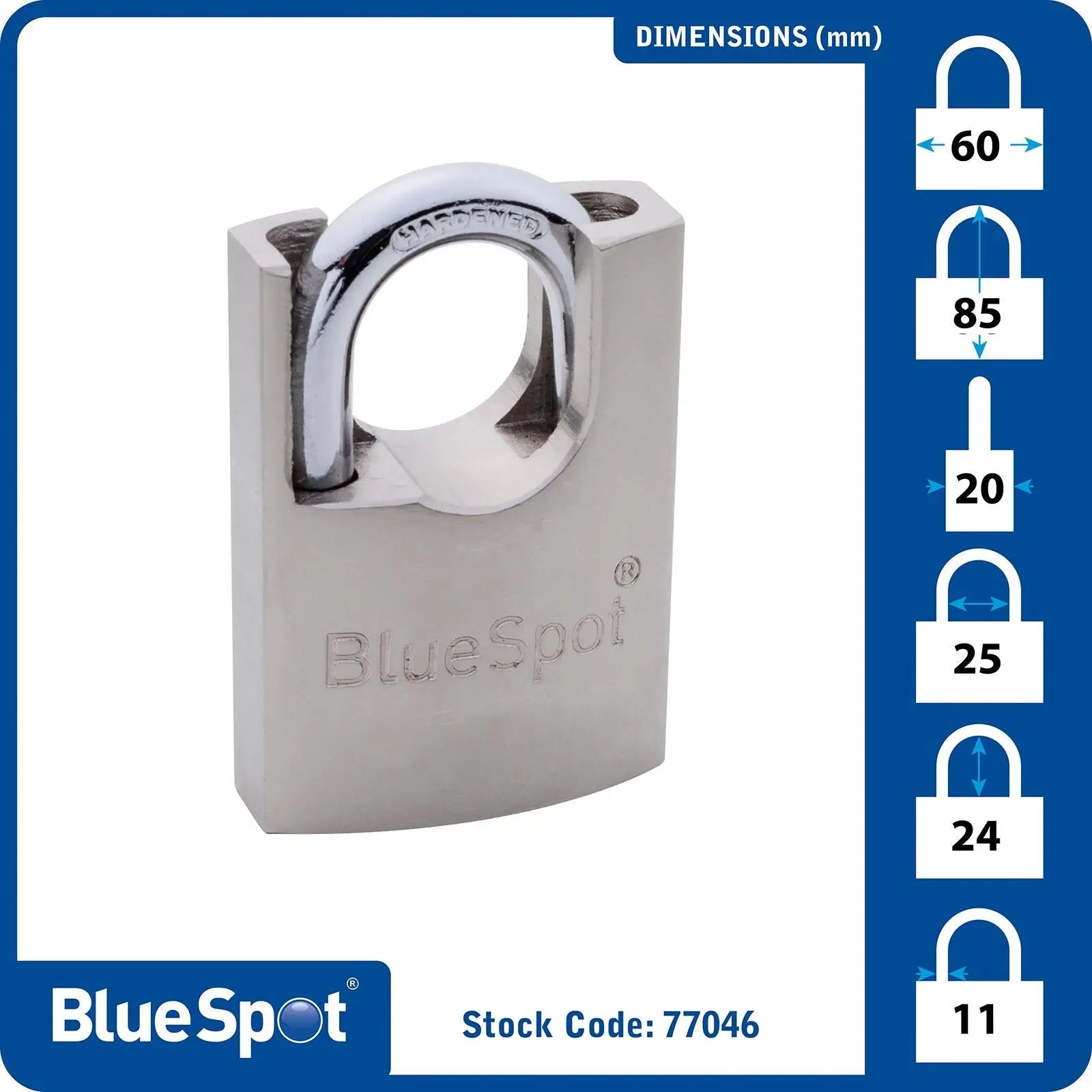 BlueSpot Shrouded Satin Finish Padlock 60mm 