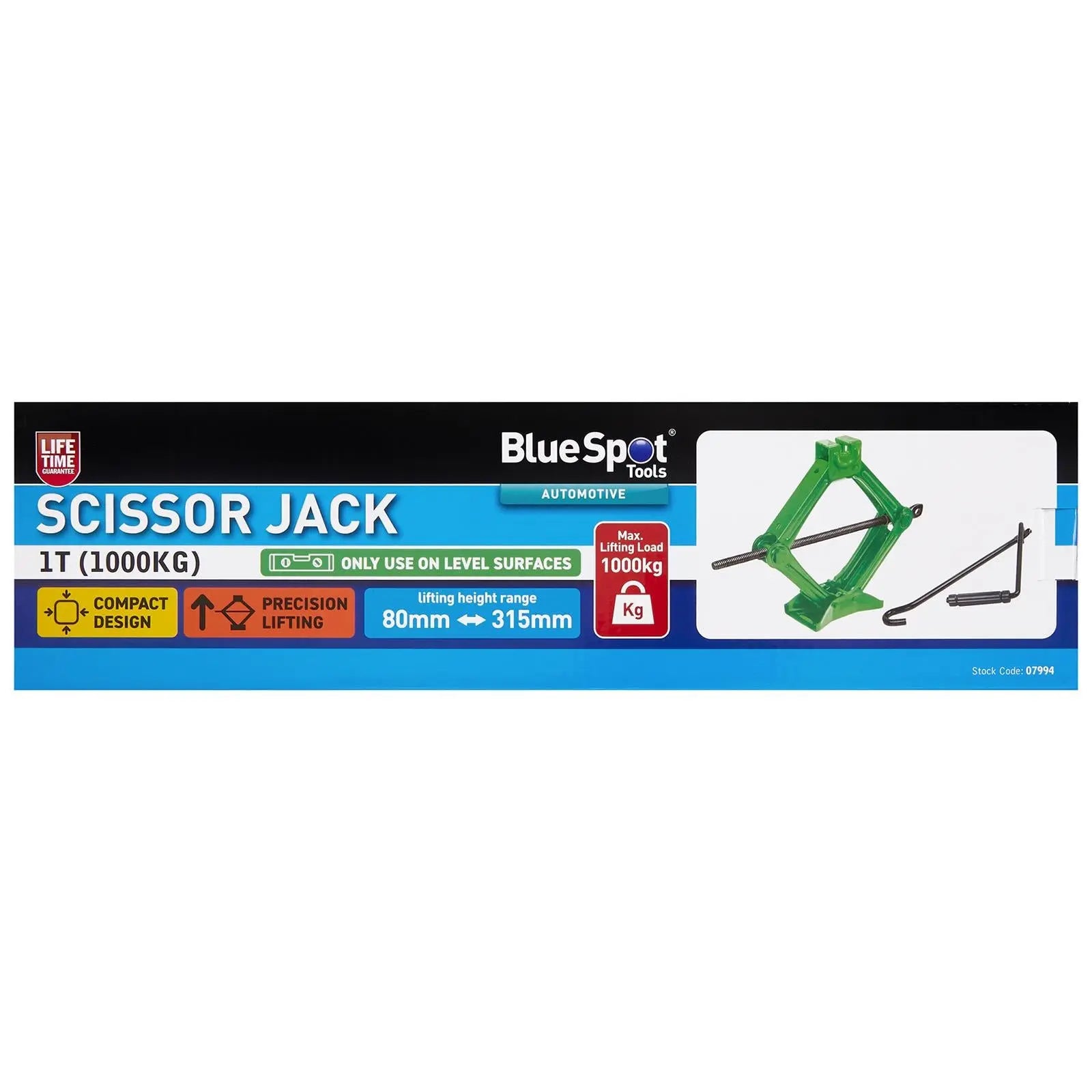 BlueSpot Sissor Jack 1 Tonne 1000kg 80-315mm Lifting Height  White Rose Tools