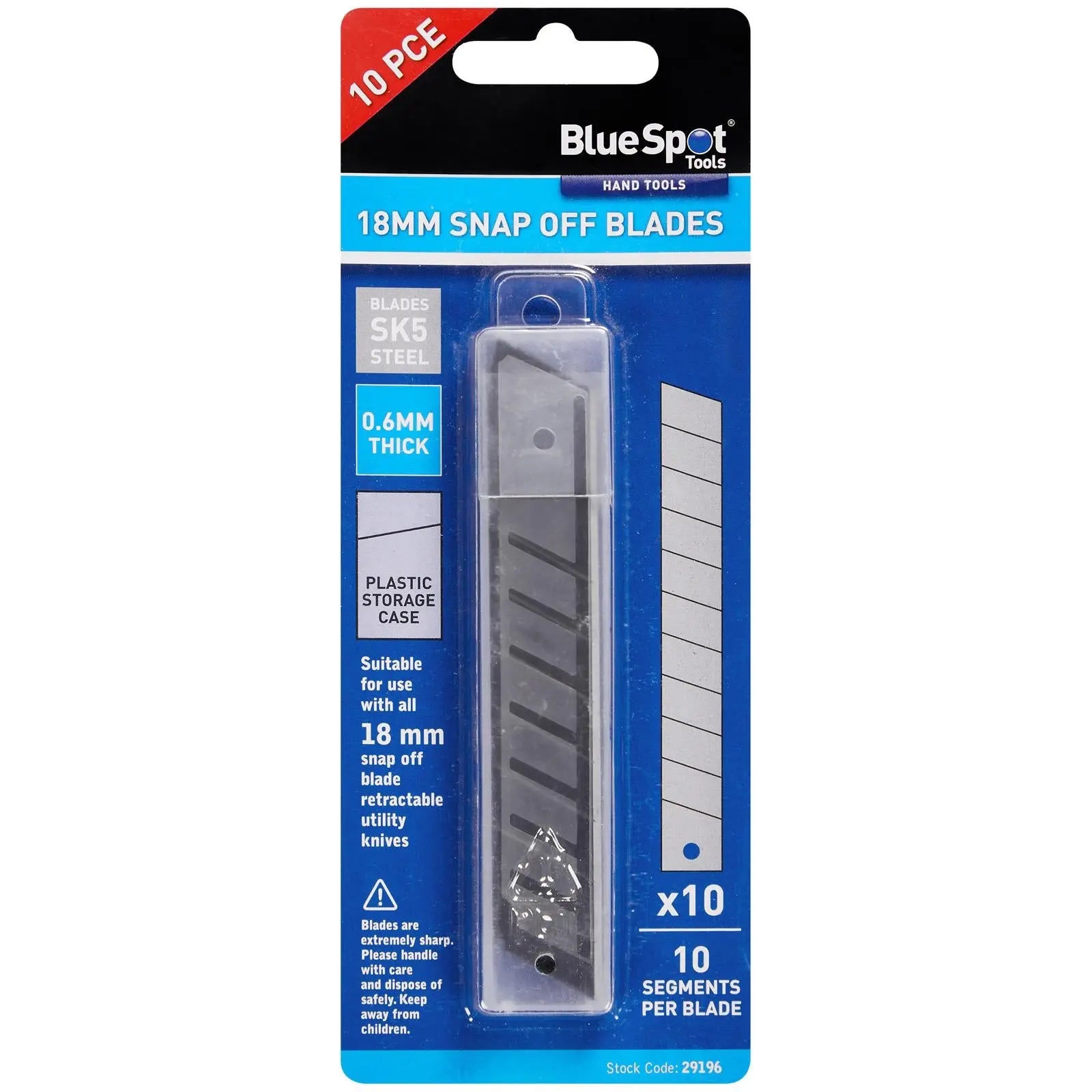 BlueSpot Snap Off Knife Blades 18mm 10 Pack  White Rose Tools