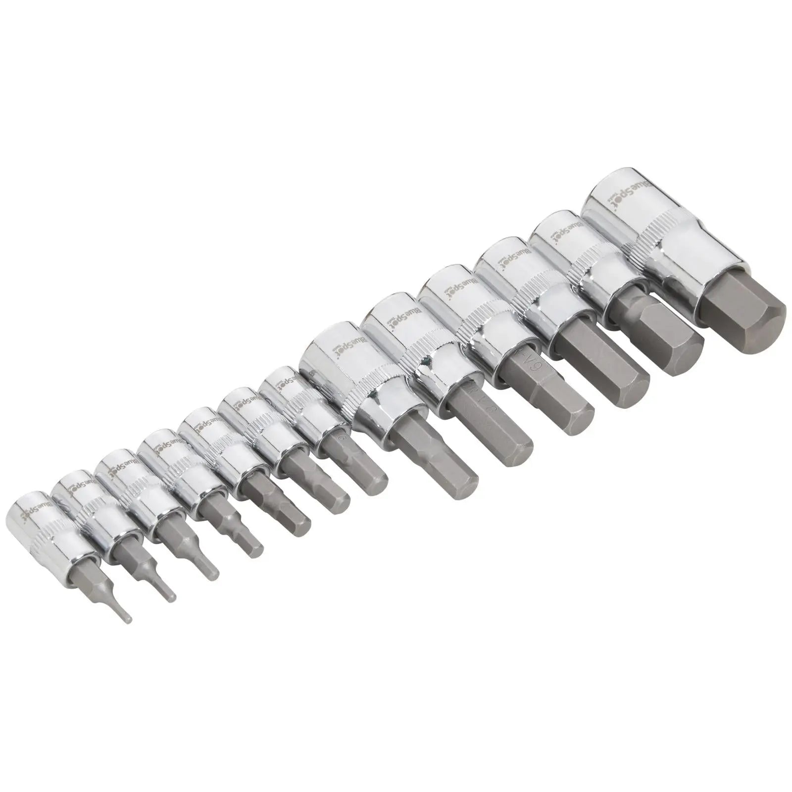 BlueSpot Socket Hex Bit Set 1/4" 3/8" 1/2" Drive 2-14mm 13 Piece  White Rose Tools