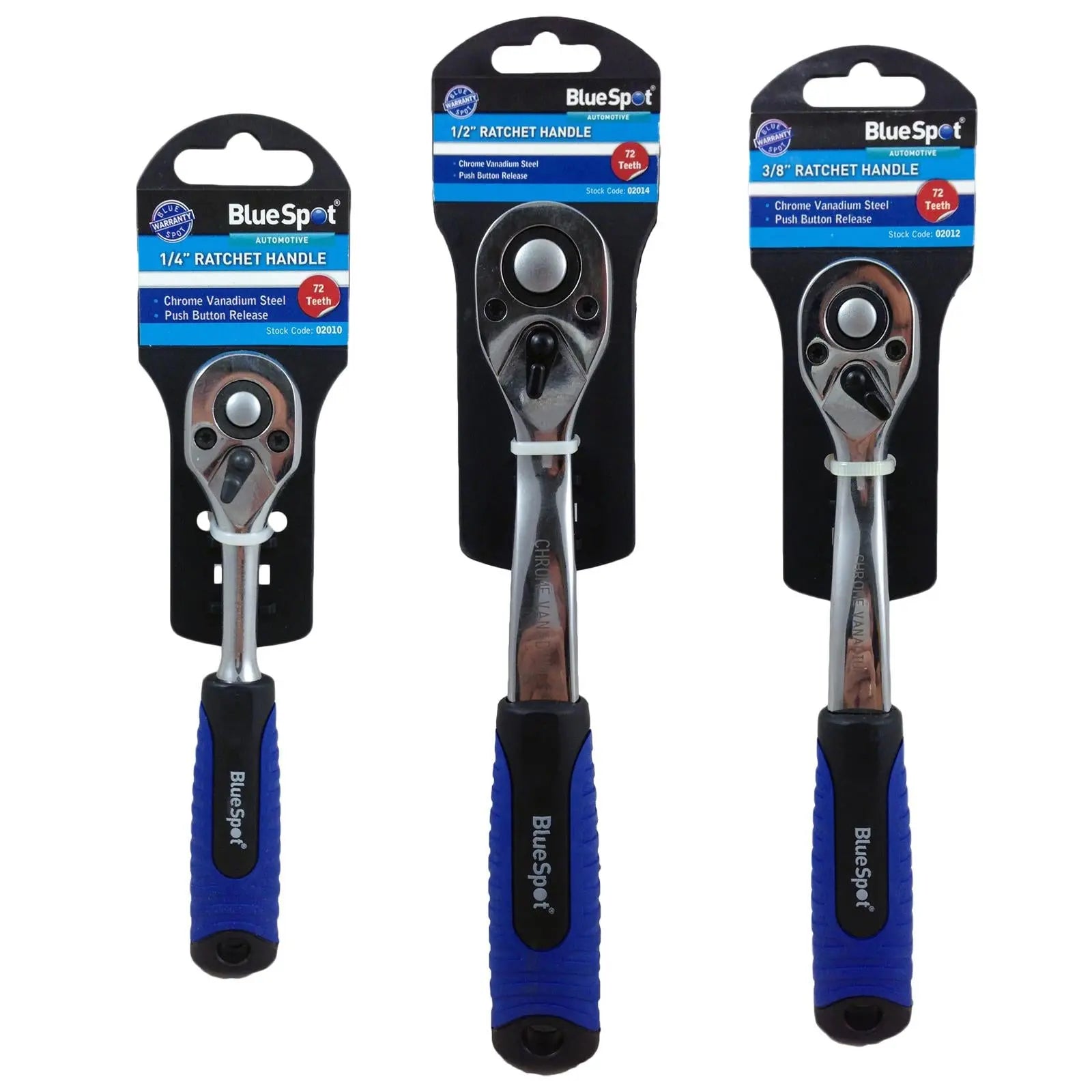 BlueSpot Socket Ratchet Handle Soft Grip Quick Release 72 Tooth 1/4" 3/8" 1/2" Drive 
