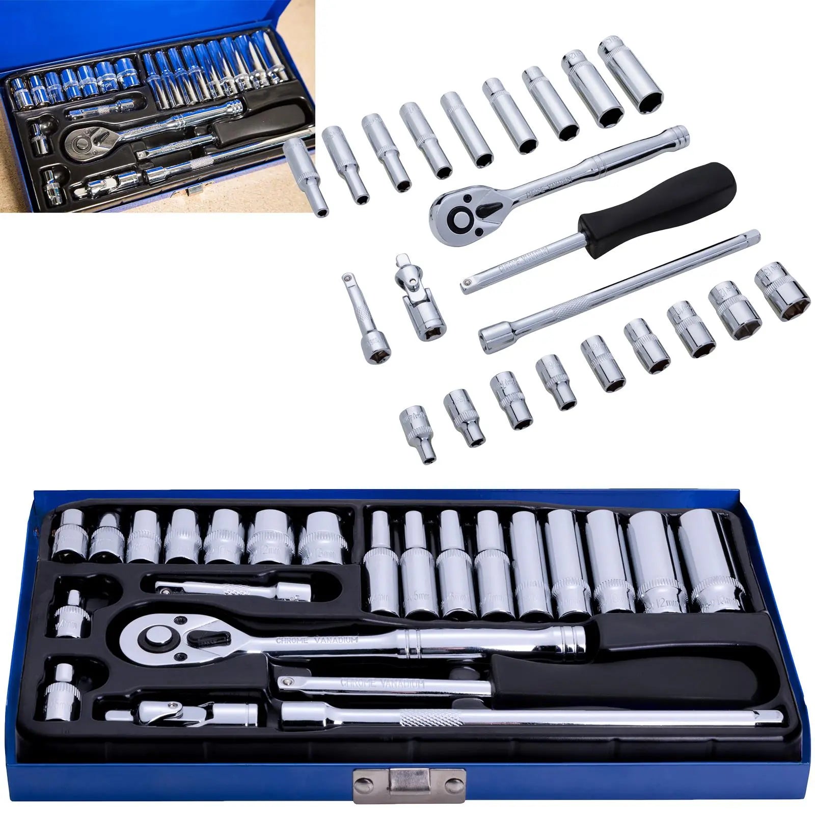 BlueSpot Socket Set Metric 1/4" Drive 24 Piece 4-13mm in Metal Case 
