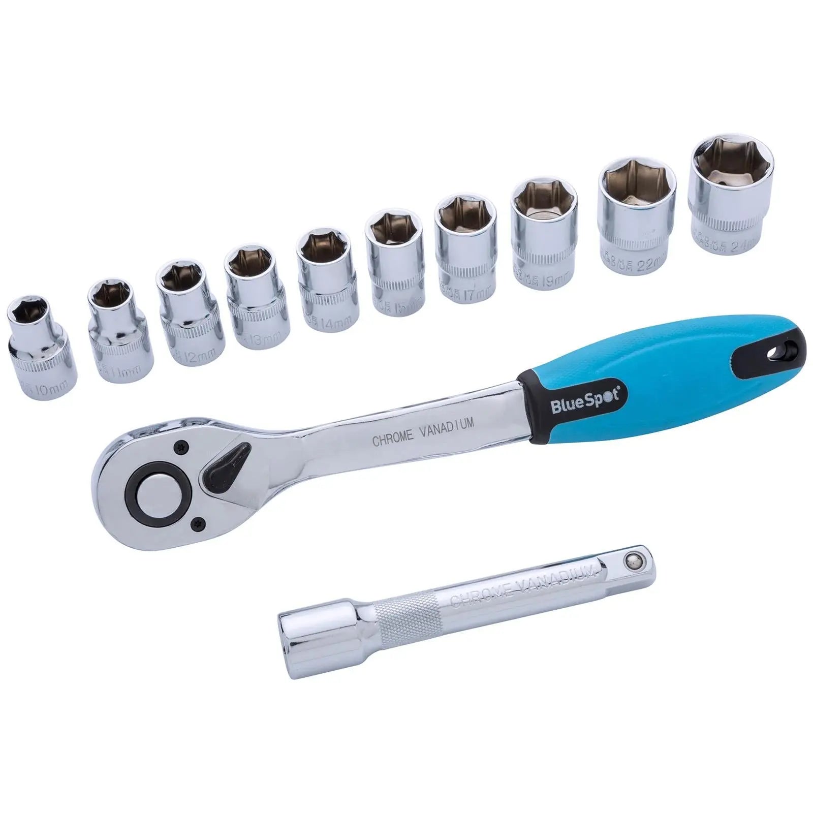 BlueSpot Socket Set with Ratchet Handle 1/2" Drive 10-24mm 12 Piece  White Rose Tools