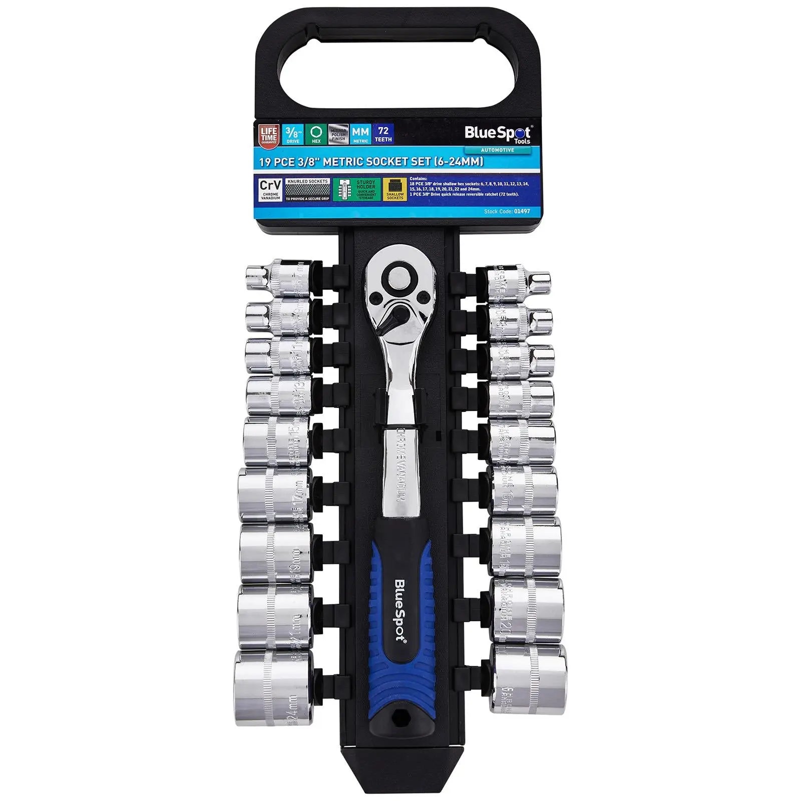 BlueSpot Socket Set with Ratchet Handle 3/8" Drive 6-24mm 19 Piece  White Rose Tools