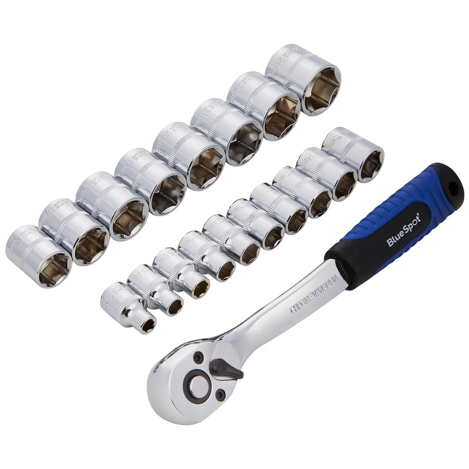BlueSpot Socket Set with Ratchet Handle 3/8" Drive 6-24mm 19 Piece  White Rose Tools