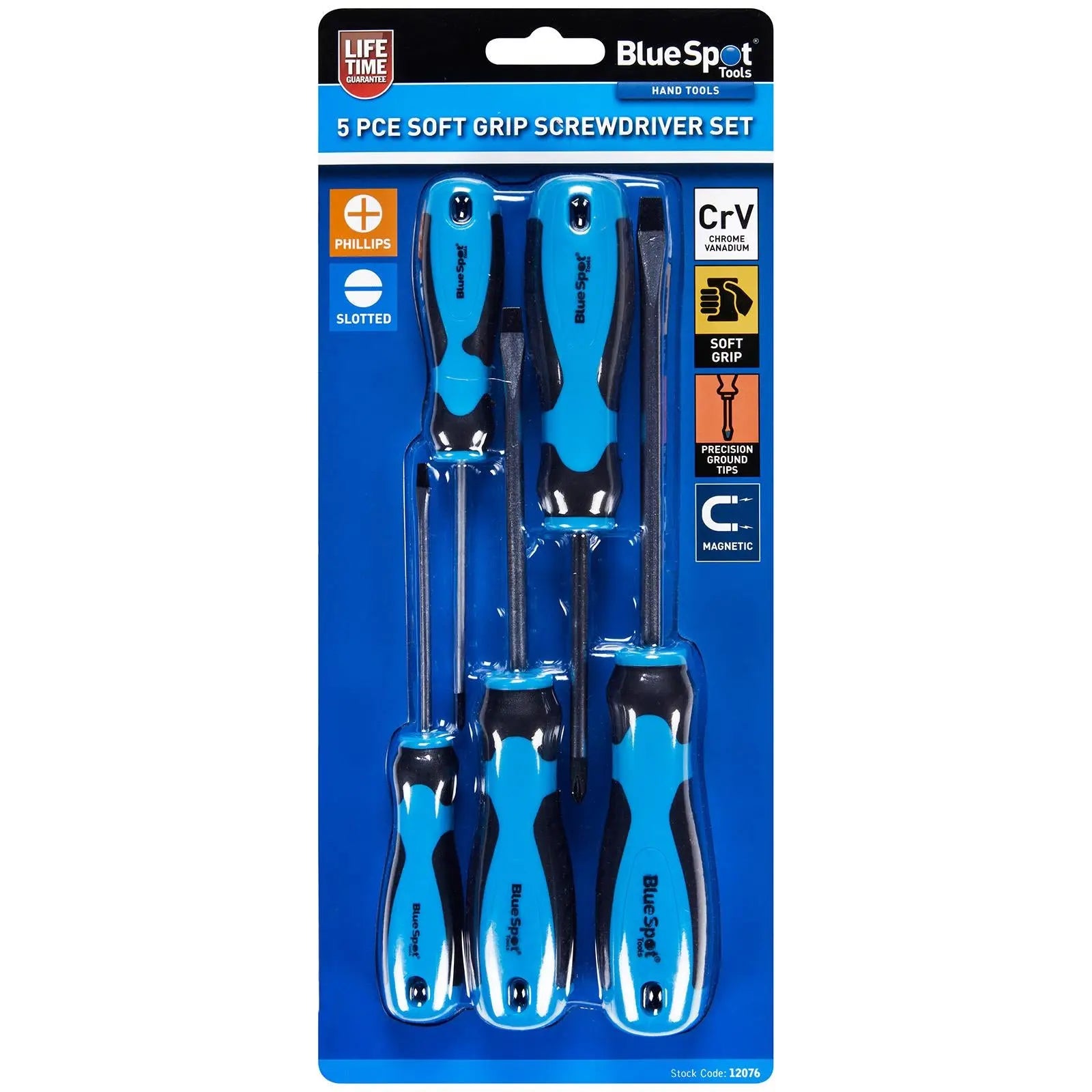 BlueSpot Soft Grip Screwdriver Set 5 Piece  White Rose Tools