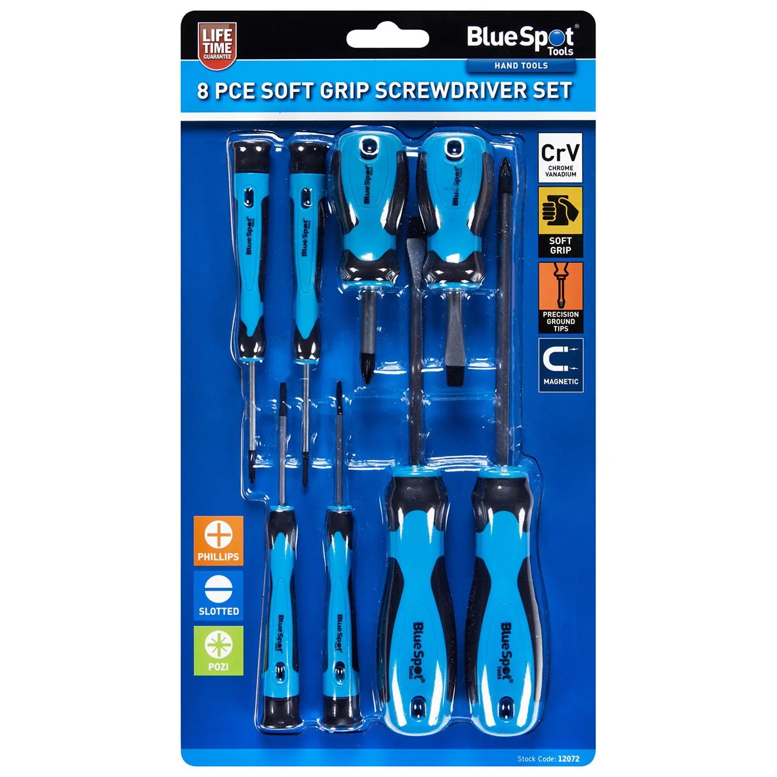 BlueSpot Soft Grip Screwdriver Set 8 Piece  White Rose Tools
