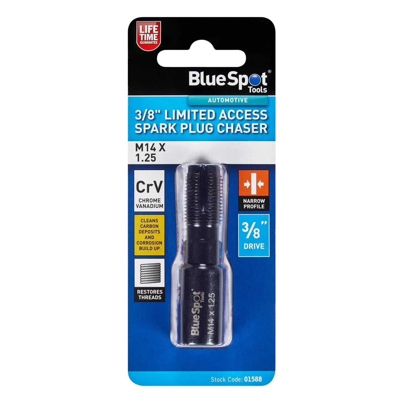 BlueSpot Spark Plug Chaser Limited Access 3/8" M14 x 1.25mm  White Rose Tools