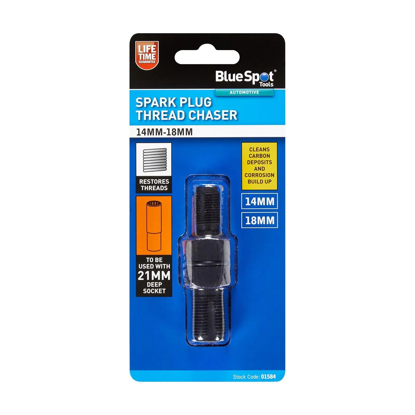 BlueSpot Spark Plug Thread Chaser 14mm-18mm  White Rose Tools