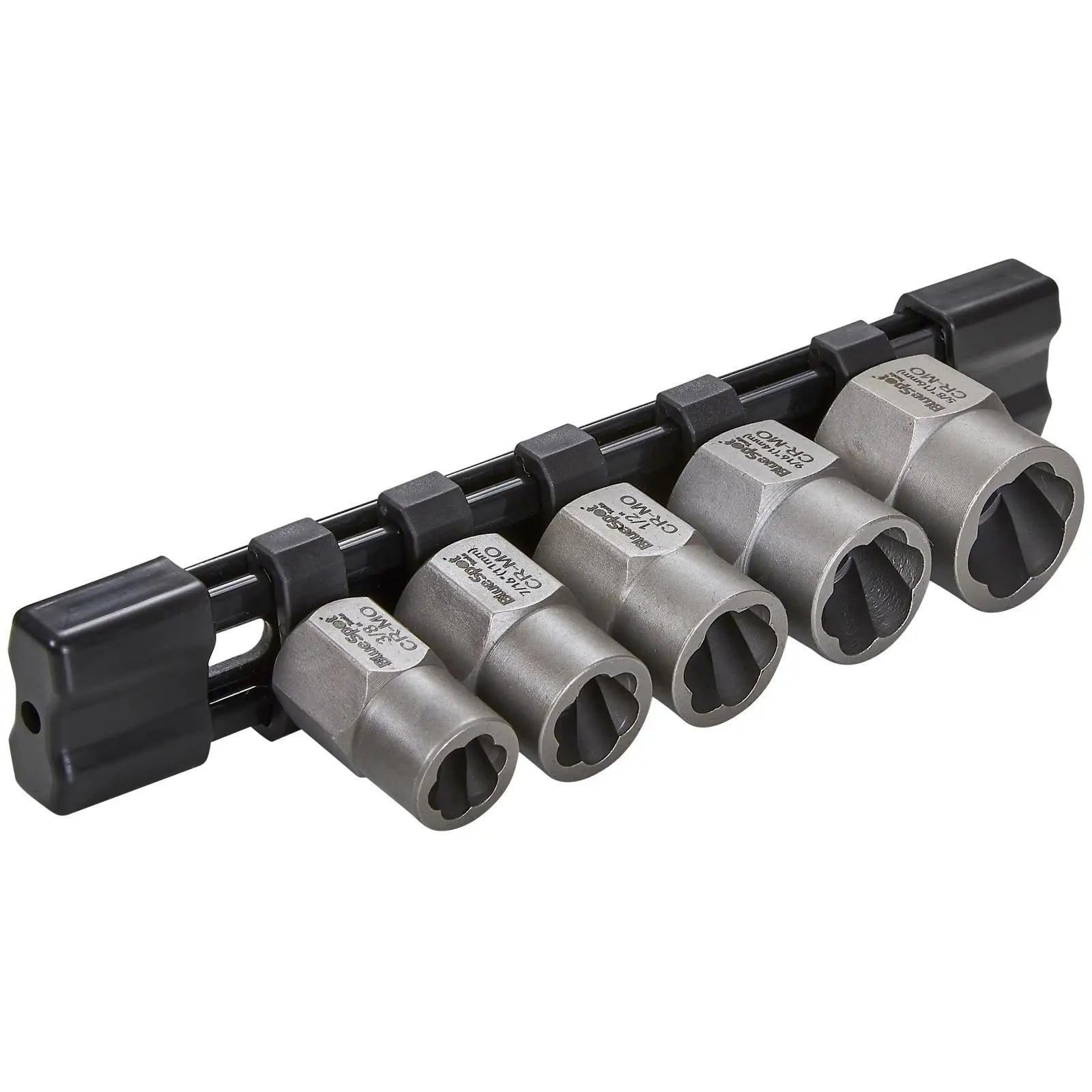 BlueSpot Spiral Bolt Extractor Set 3/8" Drive Metric and Imperial 11-16mm 3/8"-5/8" 5 Piece  White Rose Tools