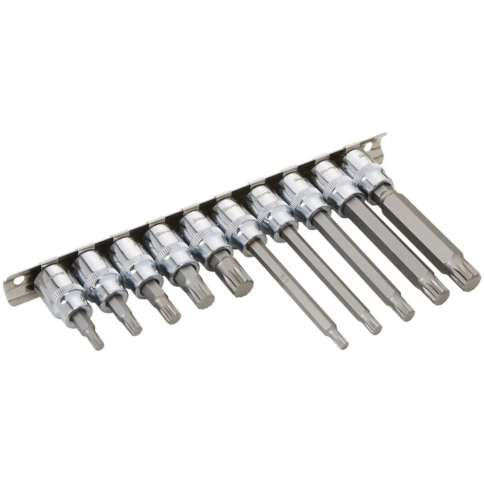 BlueSpot Spline Socket Bit Set 3/8" Drive on Socket Rail M5-M12 10 Piece  White Rose Tools
