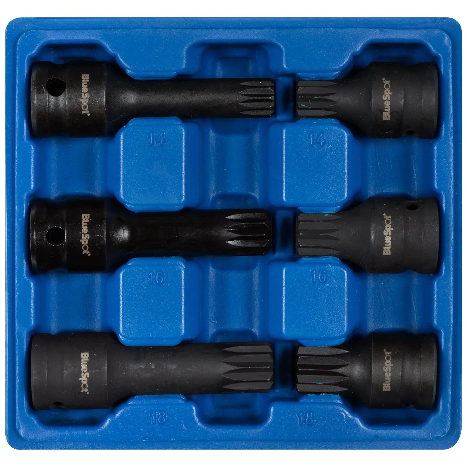 BlueSpot Spline Socket Set 6 Piece 1/2" Drive M14-M18 43mm and 78mm Long 